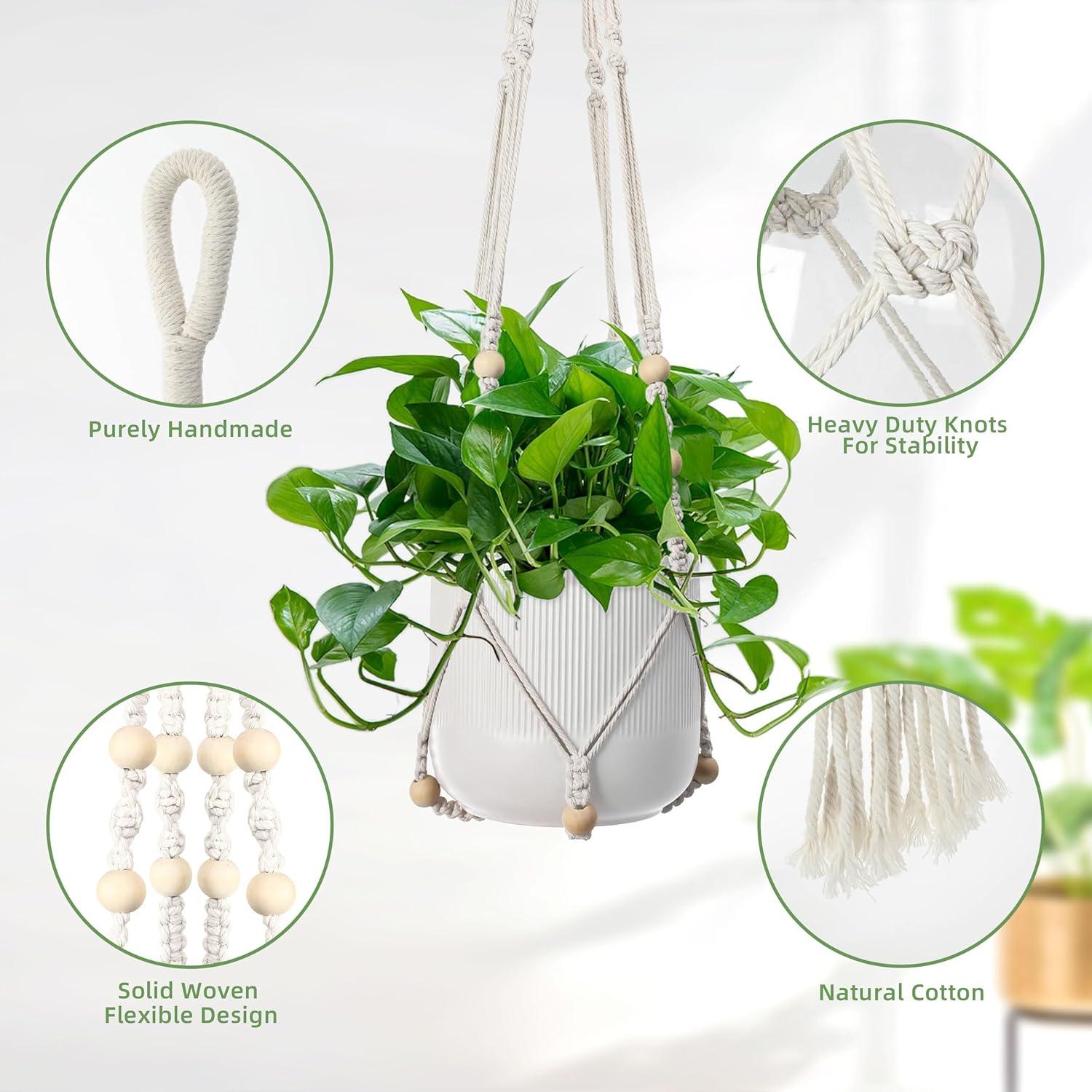 Soporte Colgante de Plantas EWPJDK 3 PCS Macramé Blanco Marfil
