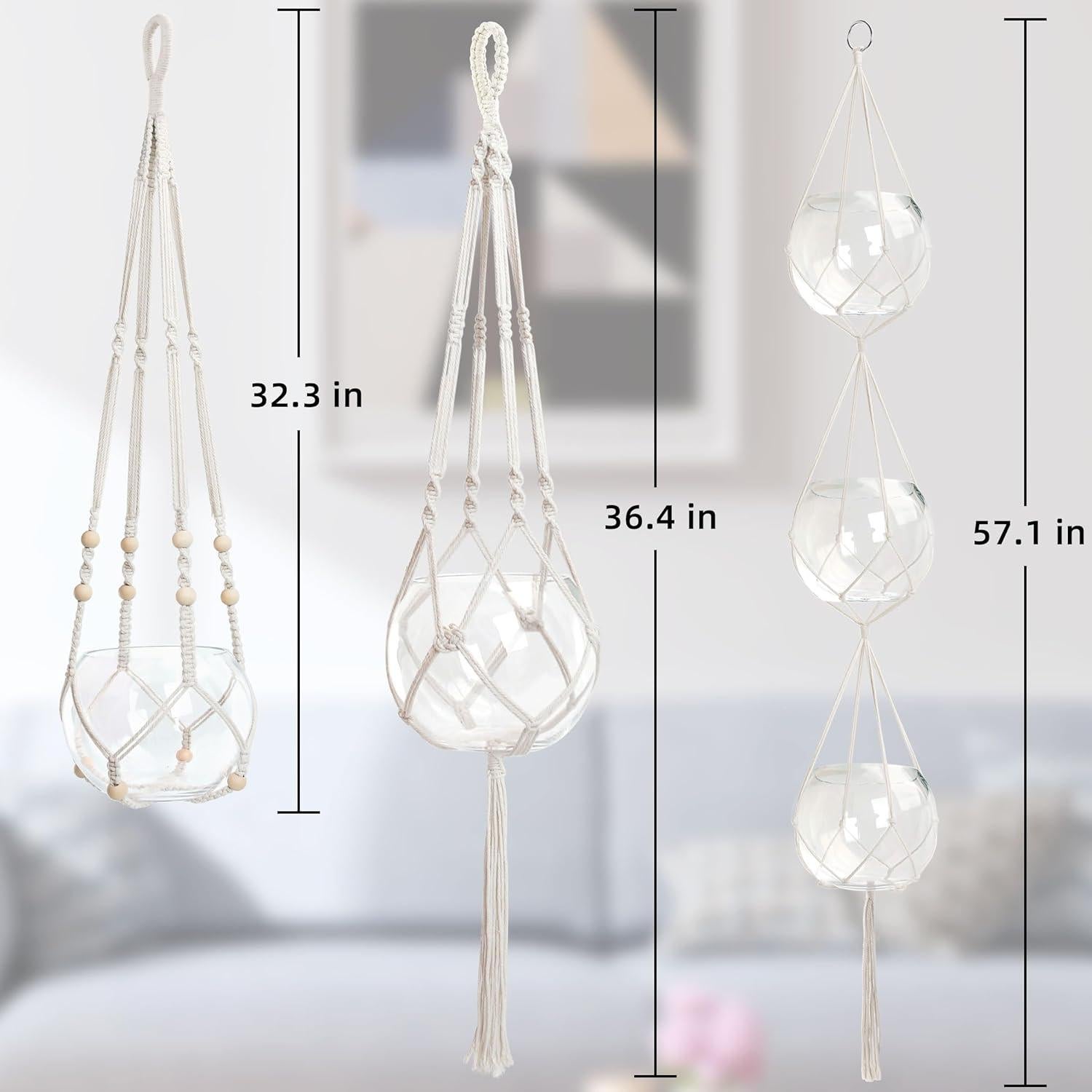 Soporte Colgante de Plantas EWPJDK 3 PCS Macramé Blanco Marfil