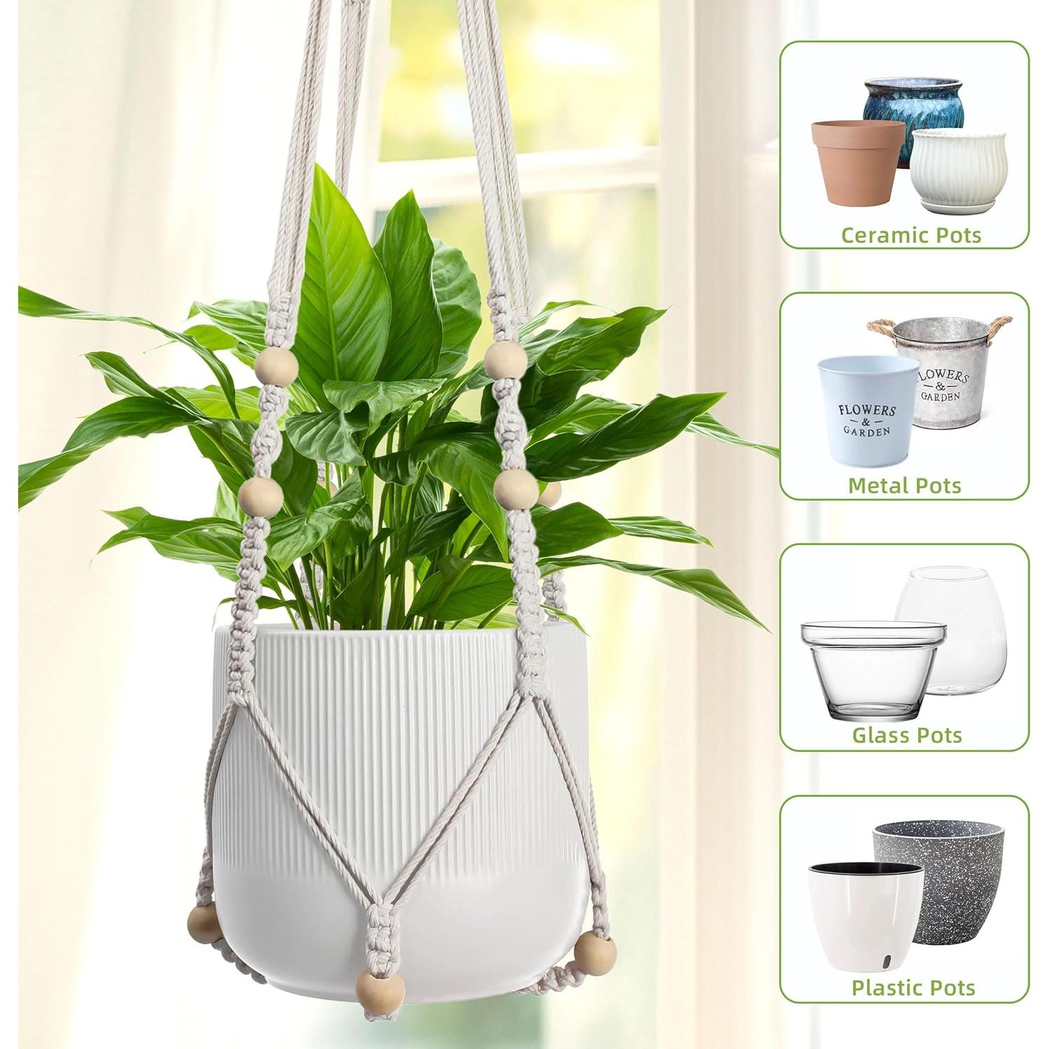 Soporte Colgante de Plantas EWPJDK 3 PCS Macramé Blanco Marfil