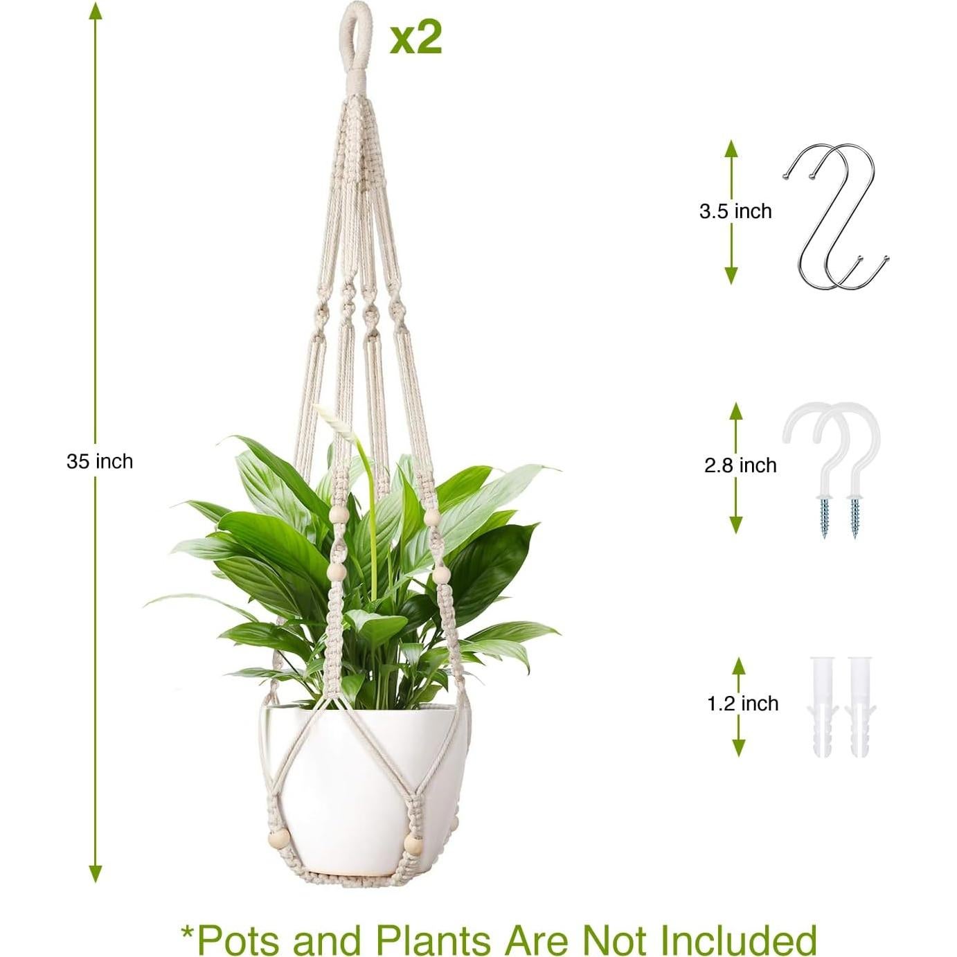 Juego de 2 colgadores de plantas LEWESU 89 cm marfil macramé