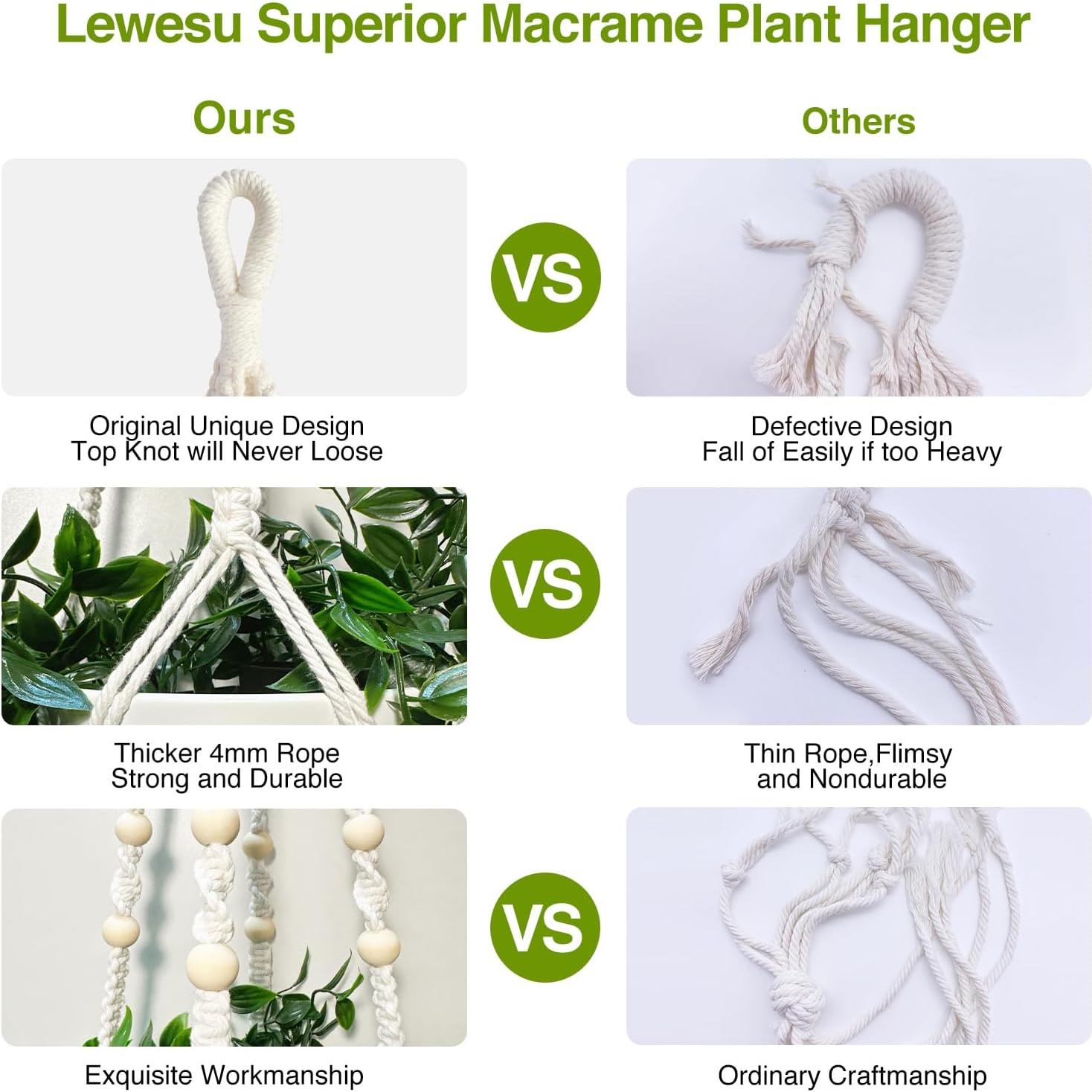 Juego de 2 colgadores de plantas LEWESU 89 cm marfil macramé