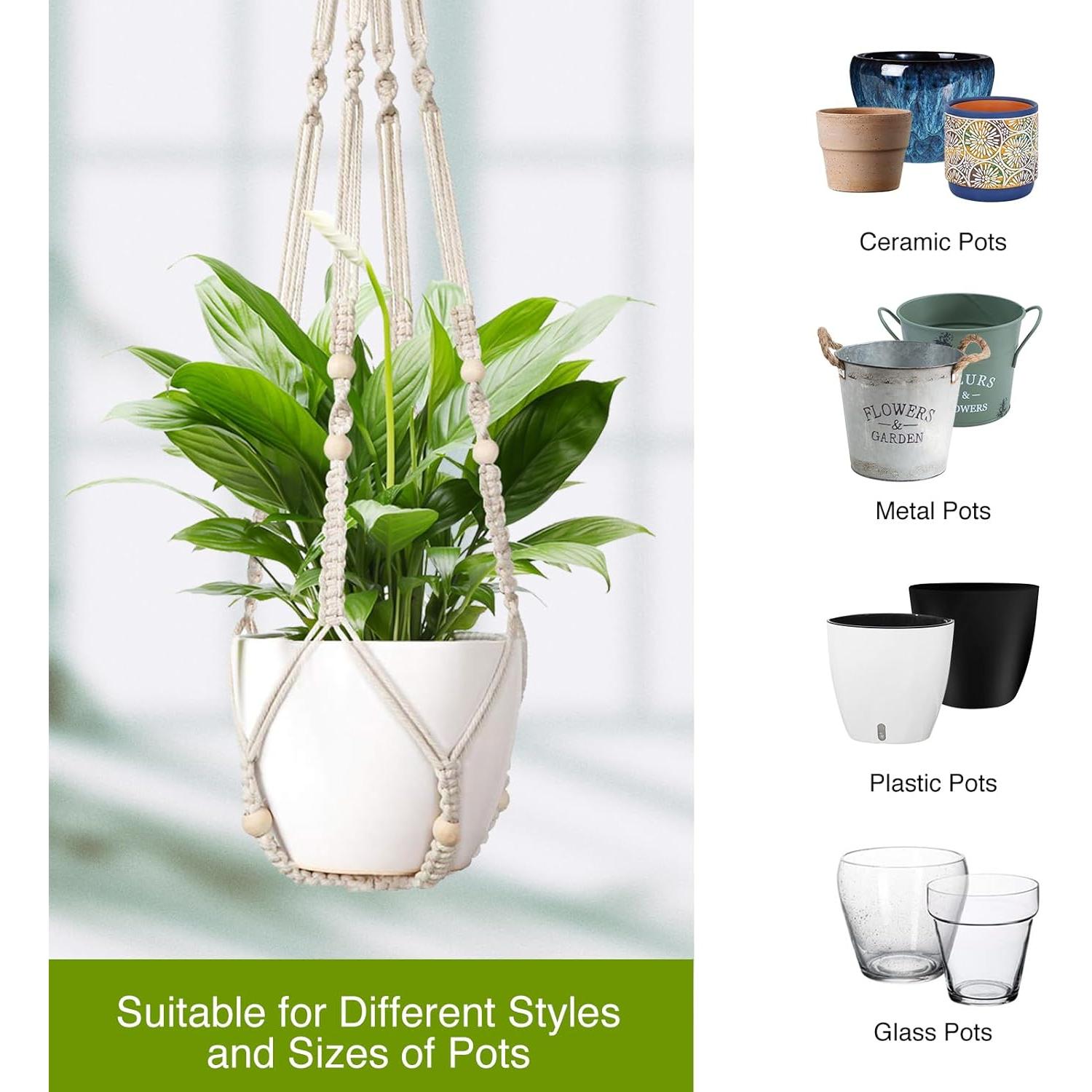 Juego de 2 colgadores de plantas LEWESU 89 cm marfil macramé