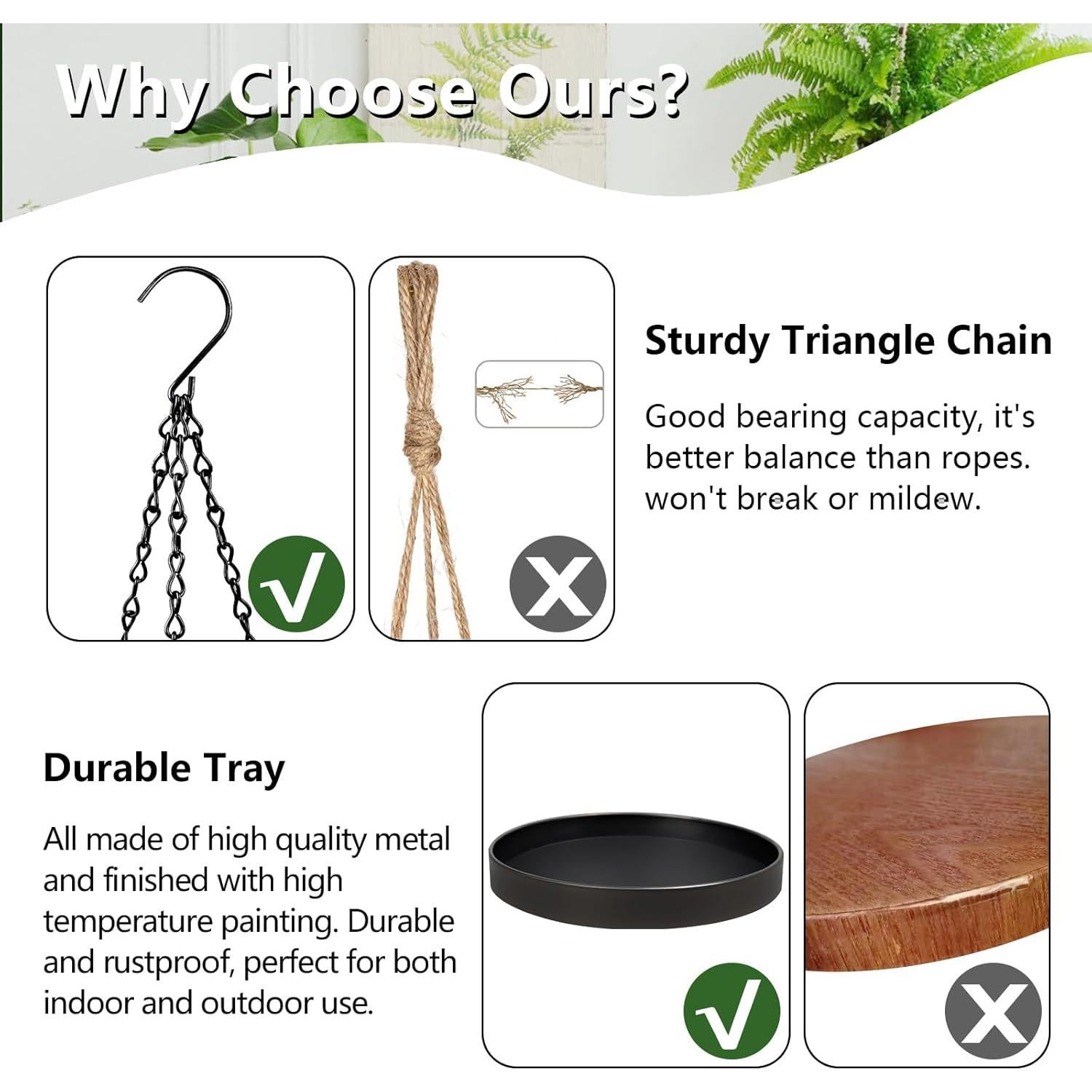 Colgador de Plantas PIKAMAO Negro, 2 Piezas, Metal, 24 cm