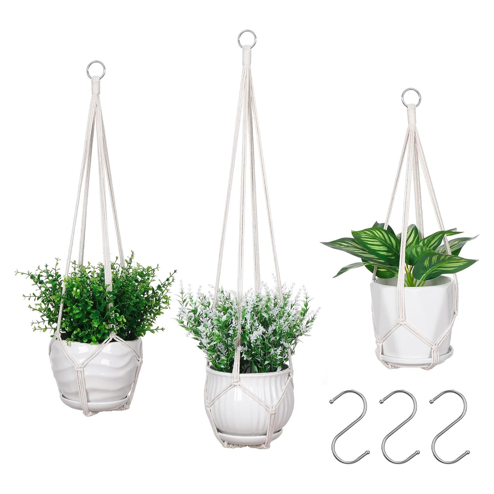 Colgador de Plantas de Macramé YIBOT 3 Piezas 88.9 cm Marfil
