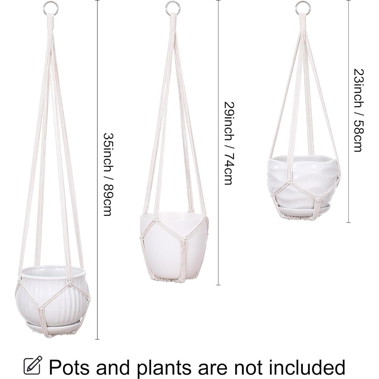 Colgador de Plantas de Macramé YIBOT 3 Piezas 88.9 cm Marfil