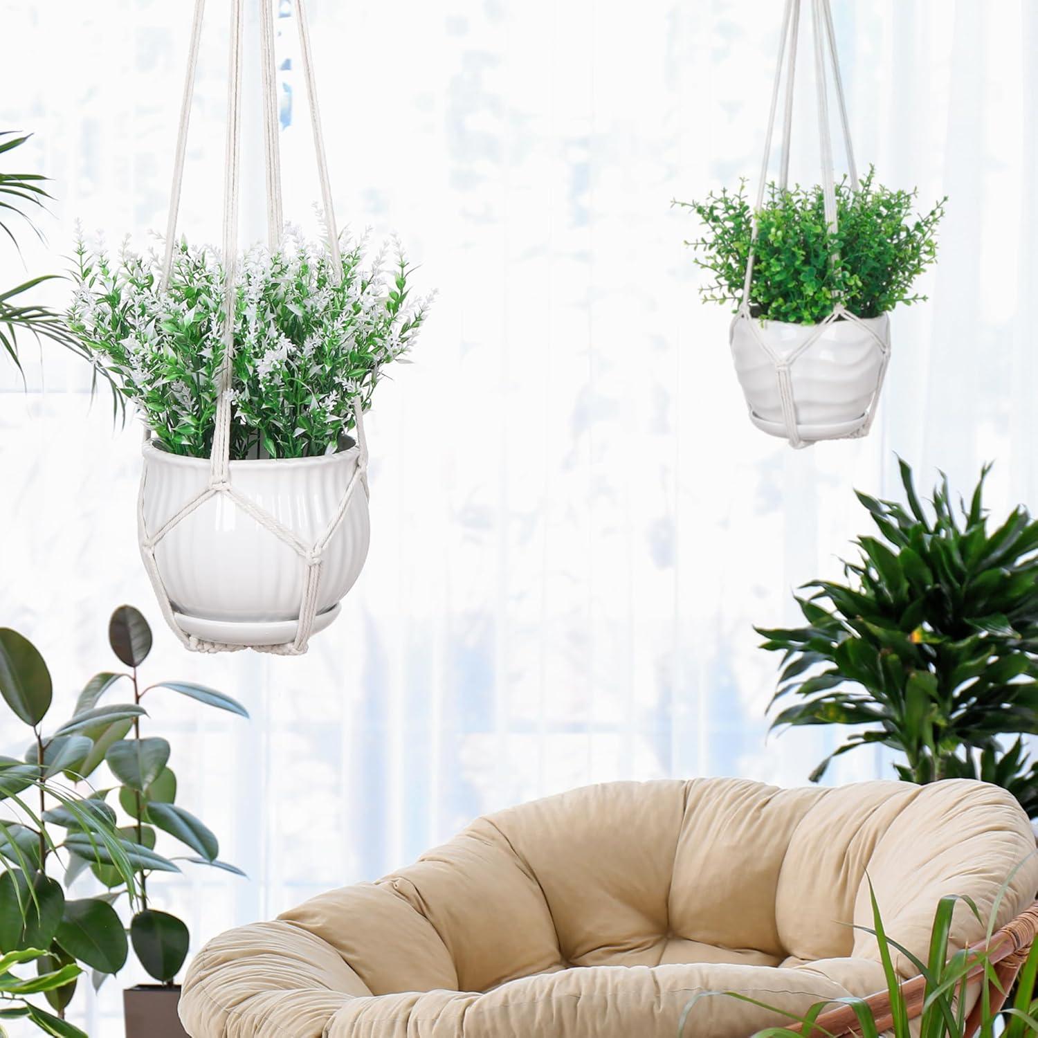 Colgador de Plantas de Macramé YIBOT 3 Piezas 88.9 cm Marfil