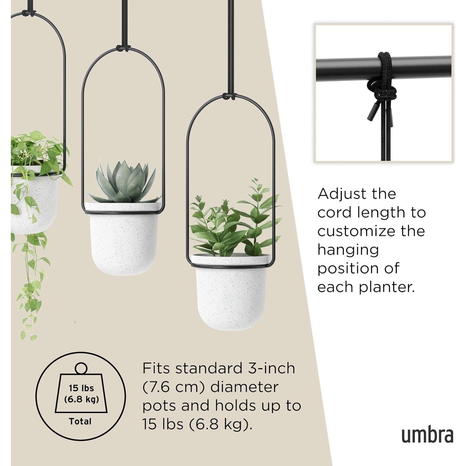 Maceta Colgante Umbra Triflora 3 Unidades Blanco/Negro