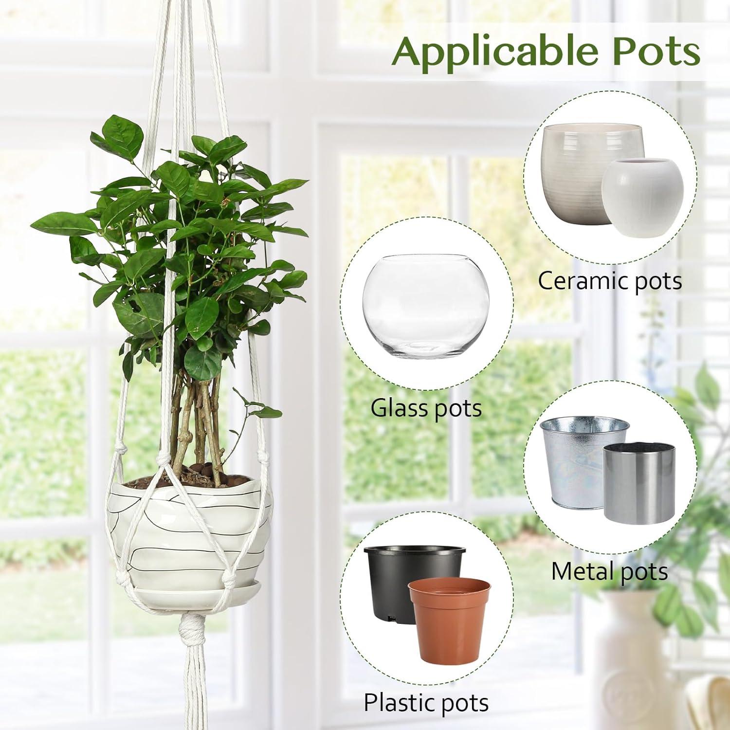 Colgador de Plantas de Macramé AOMGD 109 cm Marfil 6 Ganchos