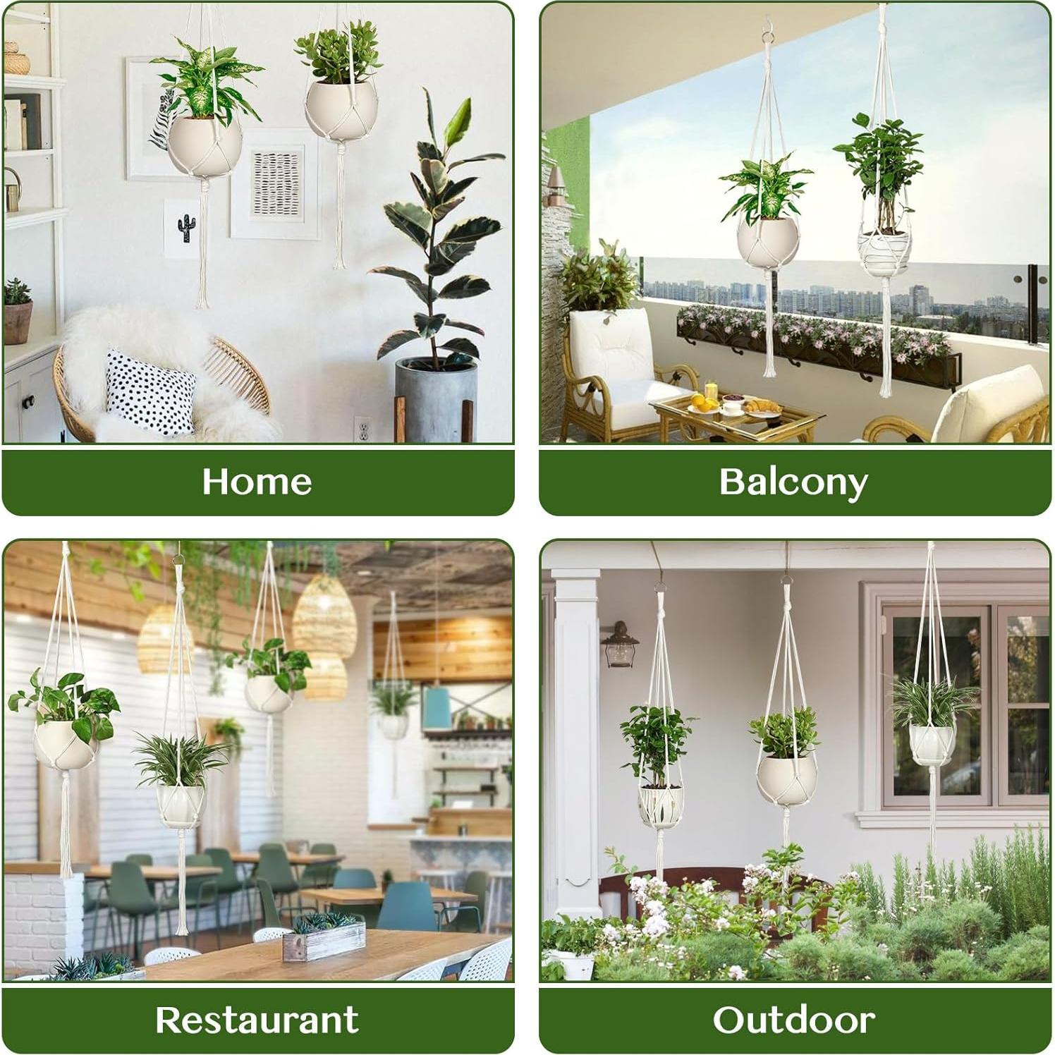 Colgador de Plantas de Macramé AOMGD 109 cm Marfil 6 Ganchos