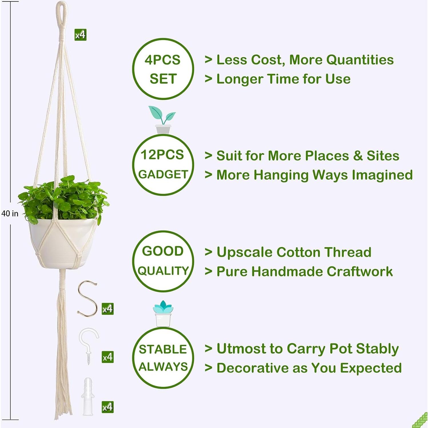 Colgadores de Plantas de Macramé Petonfun - 4 Piezas 101.6 cm