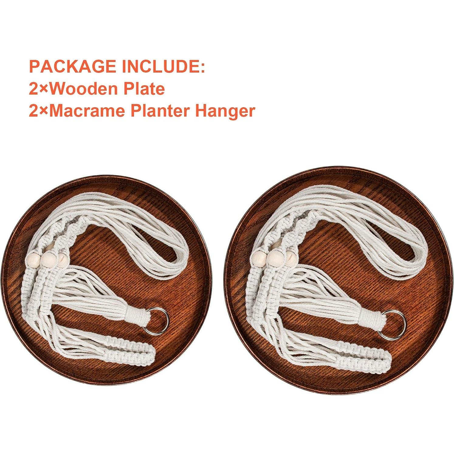 Colgador de Plantas de Macramé E-KNOW con Estante de Madera