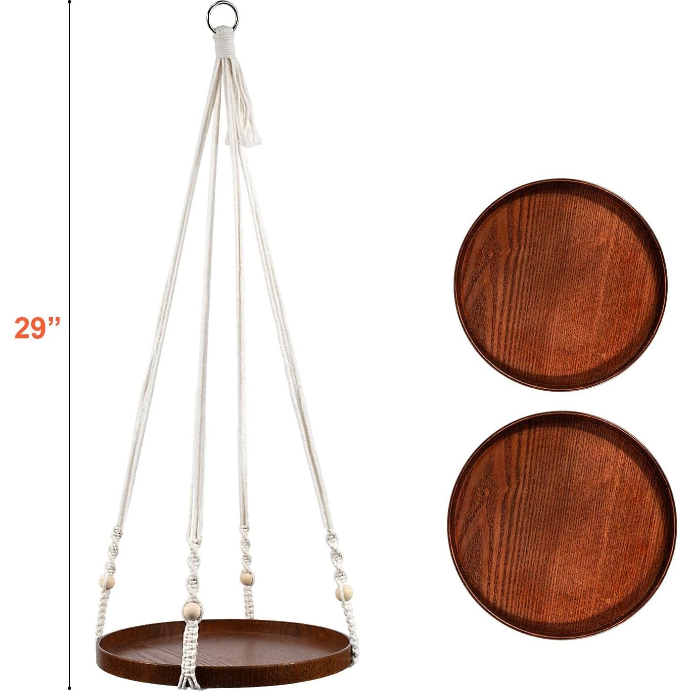 Colgador de Plantas de Macramé E-KNOW con Estante de Madera