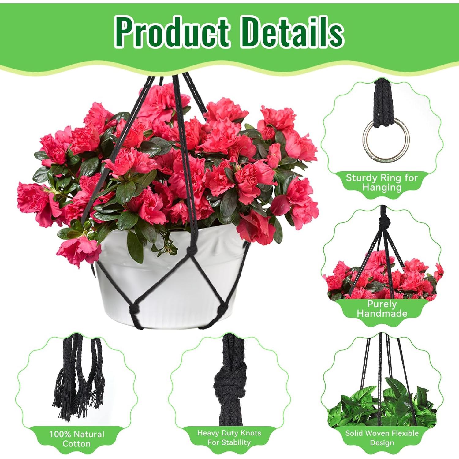 Colgador de Plantas de Macramé WINKIO - 3 Soportes Colgantes Negros