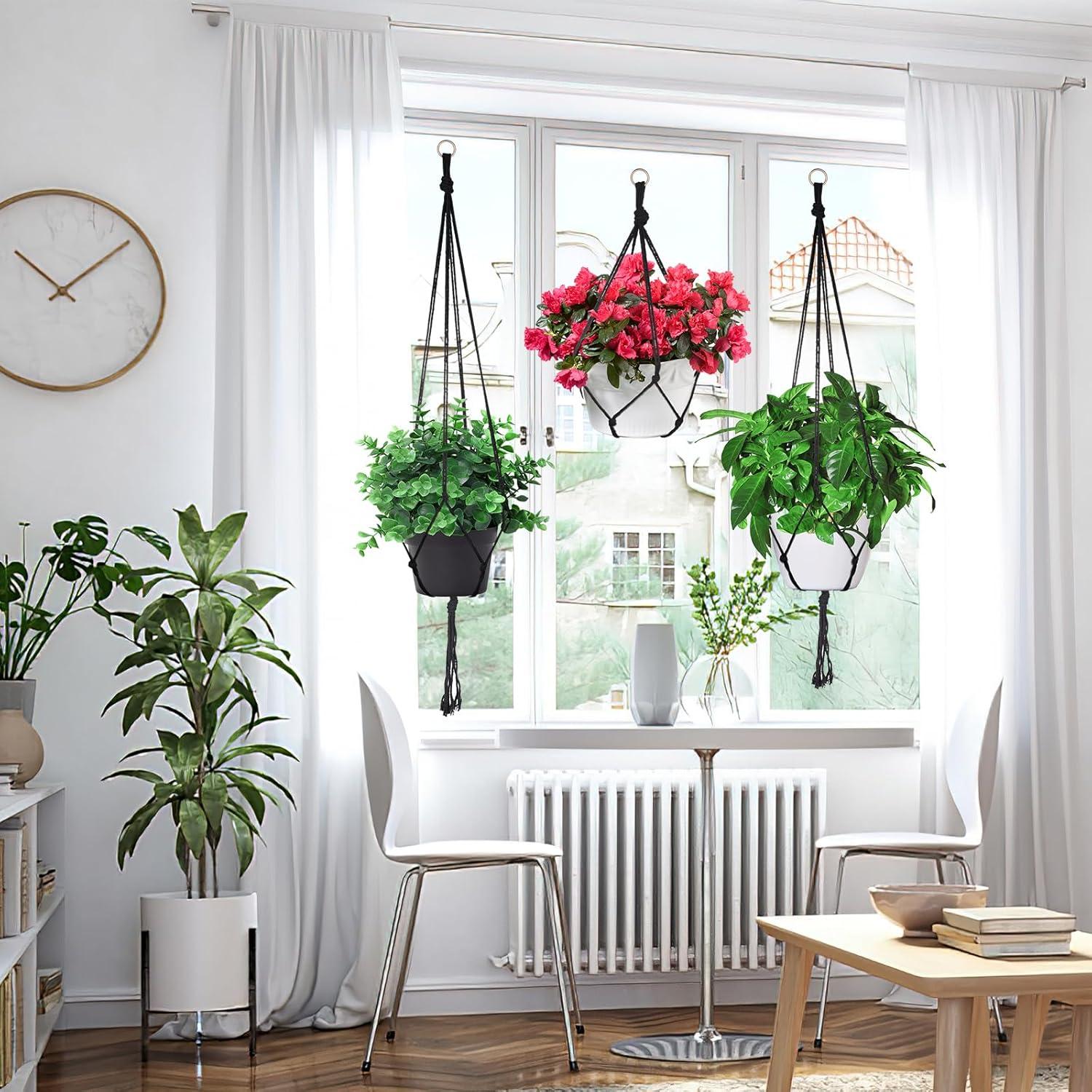 Colgador de Plantas de Macramé WINKIO - 3 Soportes Colgantes Negros