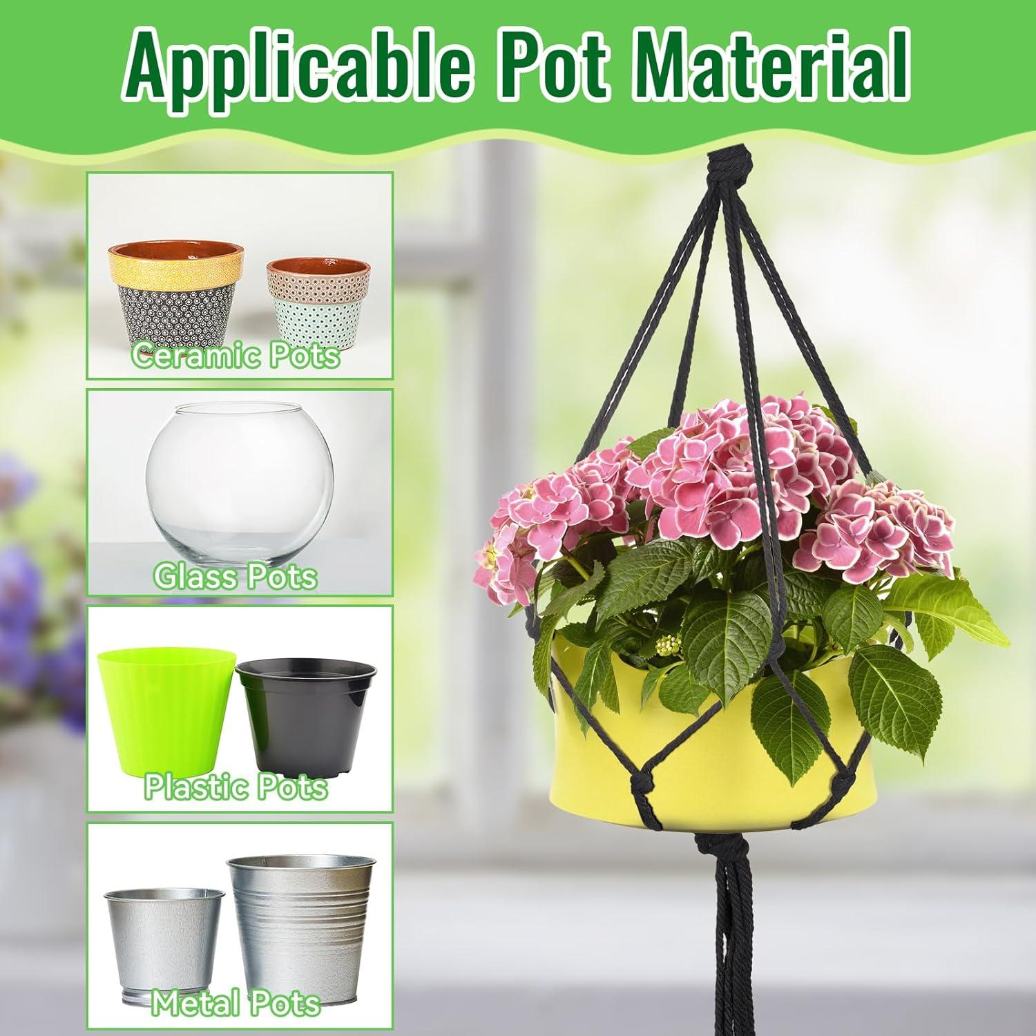 Colgador de Plantas de Macramé WINKIO - 3 Soportes Colgantes Negros