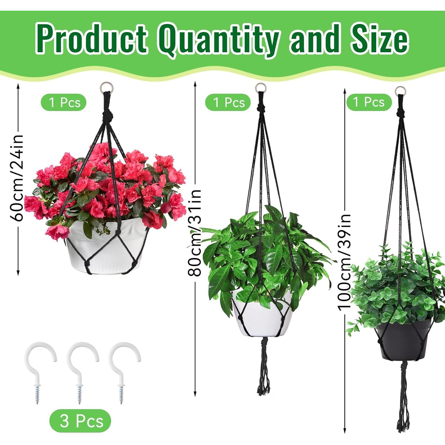 Colgador de Plantas de Macramé WINKIO - 3 Soportes Colgantes Negros