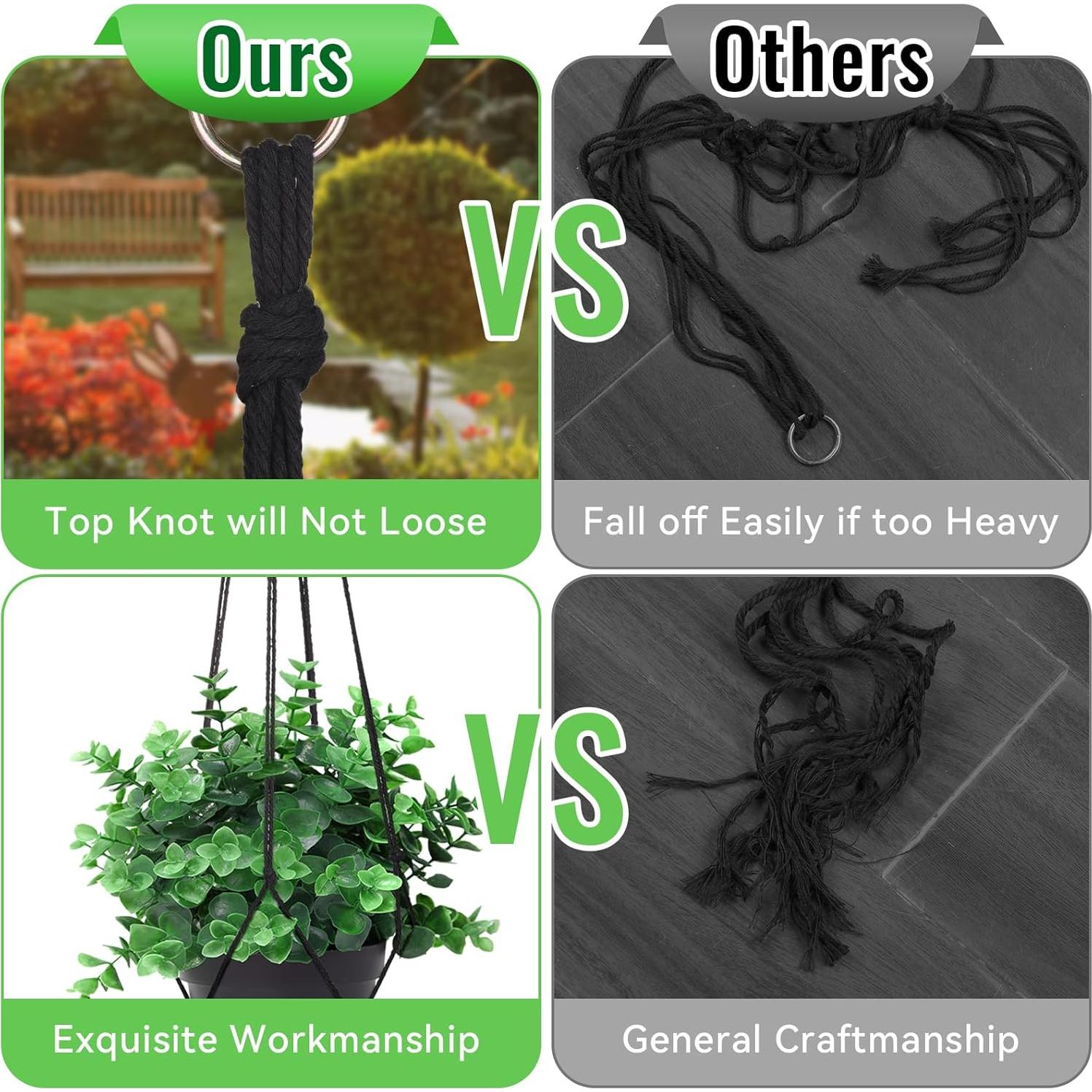 Colgador de Plantas de Macramé WINKIO - 3 Soportes Colgantes Negros