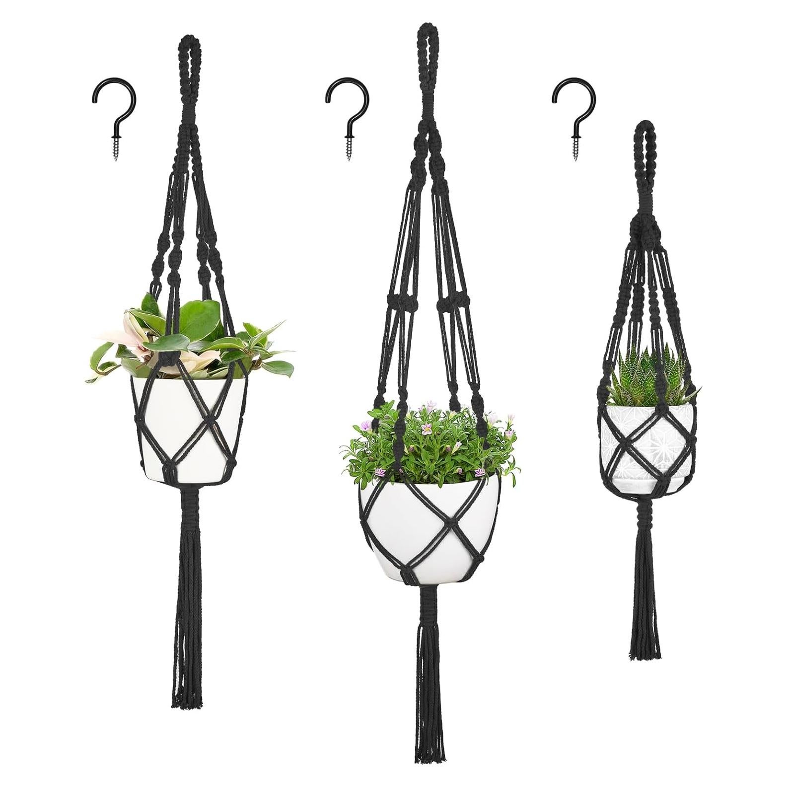 Soportes de Macramé para Plantas Mkono - 3 Piezas, Negro