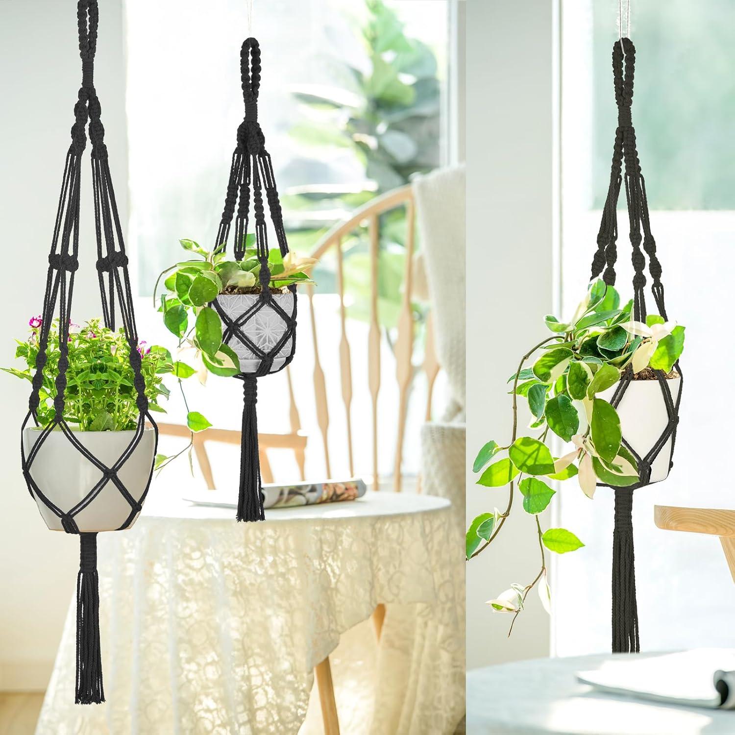 Soportes de Macramé para Plantas Mkono - 3 Piezas, Negro