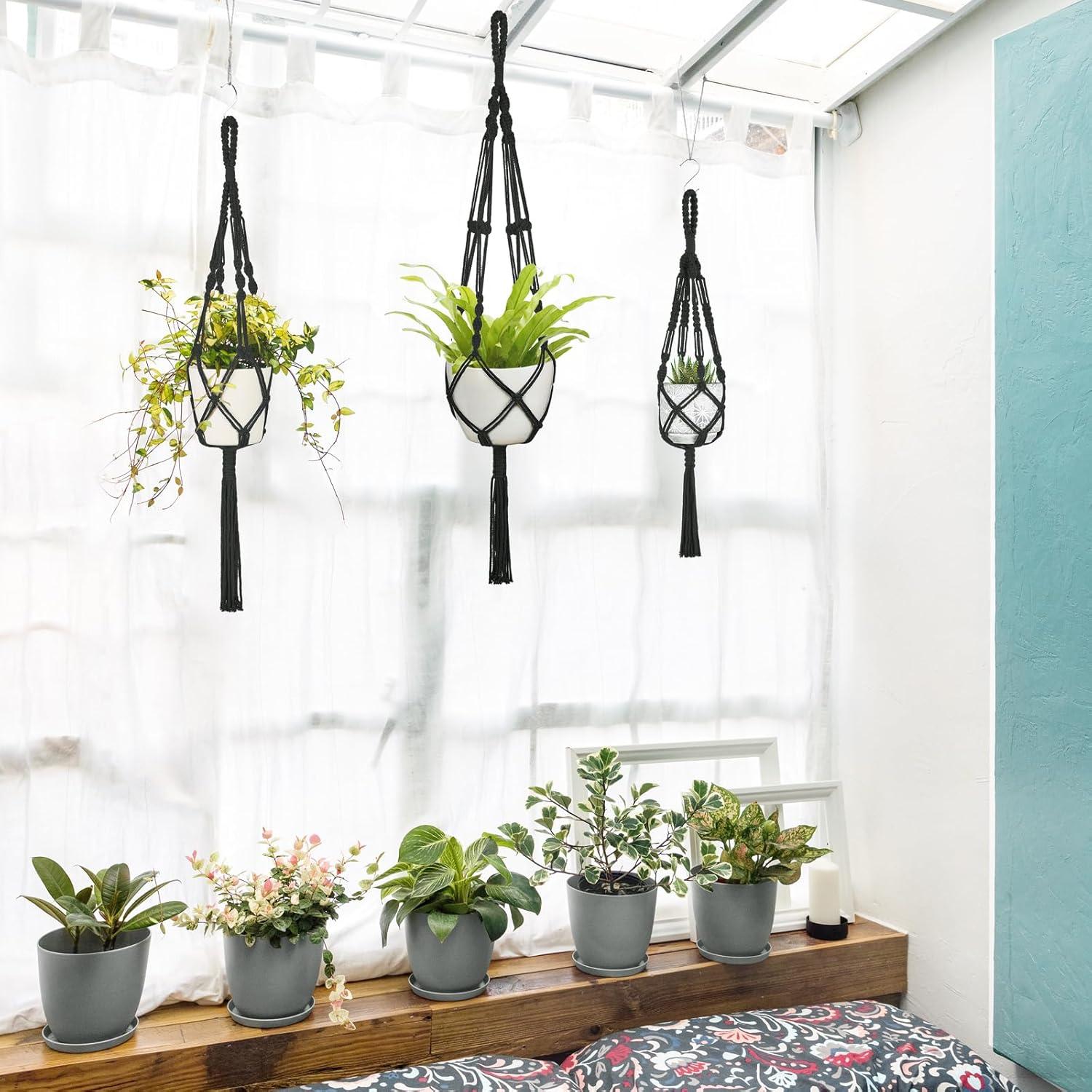 Soportes de Macramé para Plantas Mkono - 3 Piezas, Negro