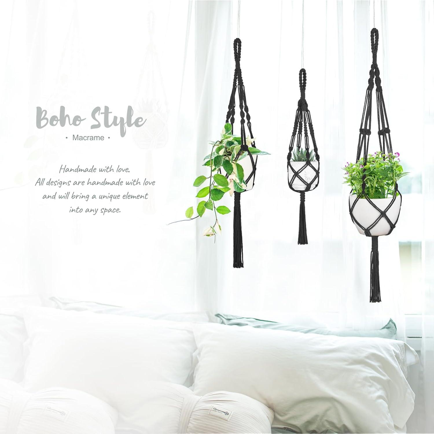 Soportes de Macramé para Plantas Mkono - 3 Piezas, Negro