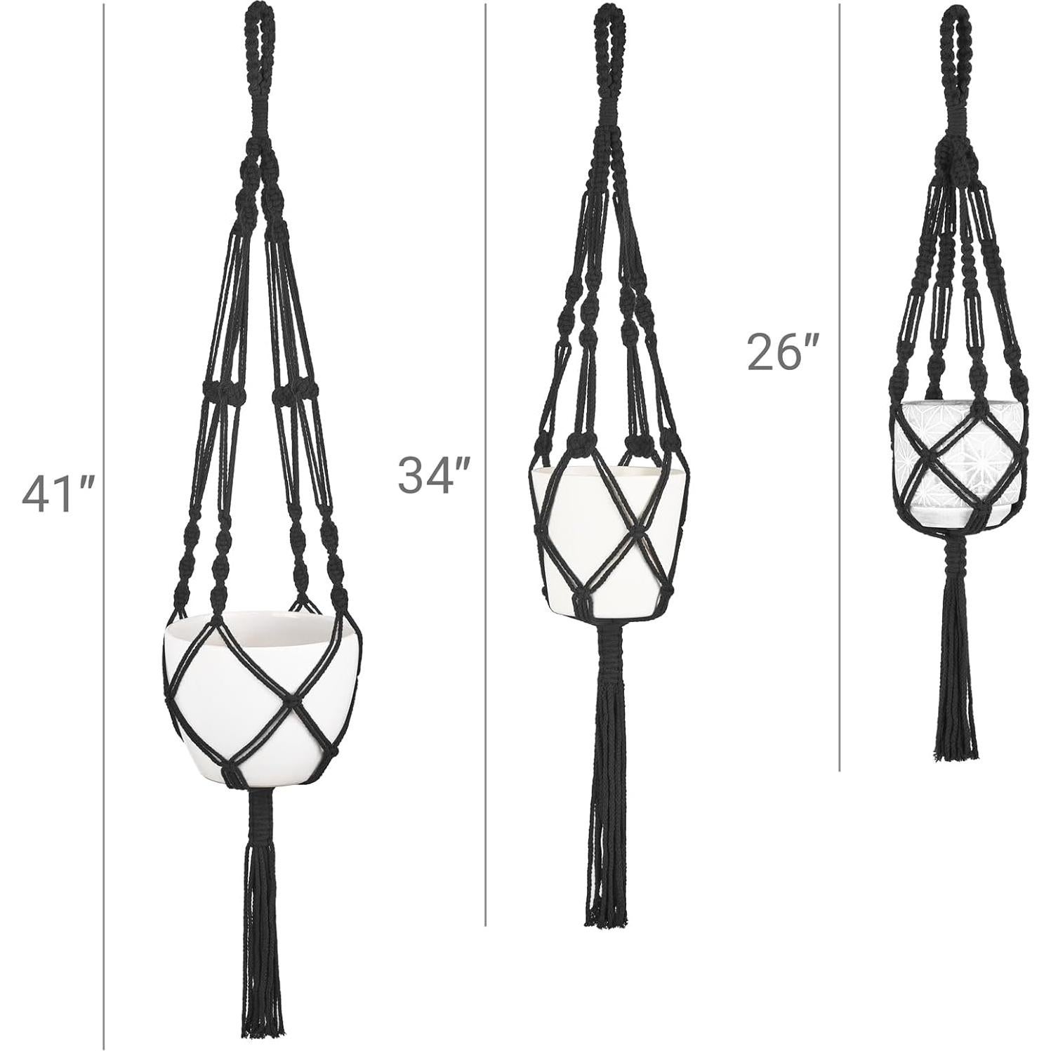Soportes de Macramé para Plantas Mkono - 3 Piezas, Negro