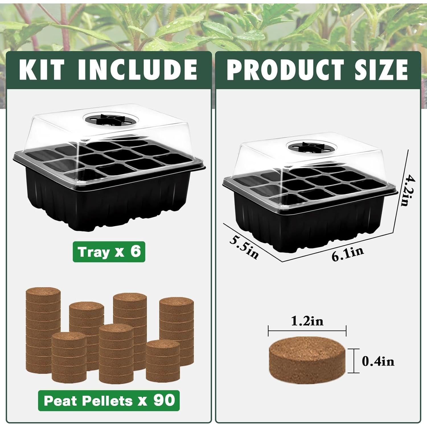 Kit de Inicio de Semillas ZeeDix - 6 Bandejas con 90 Pellets de Coco