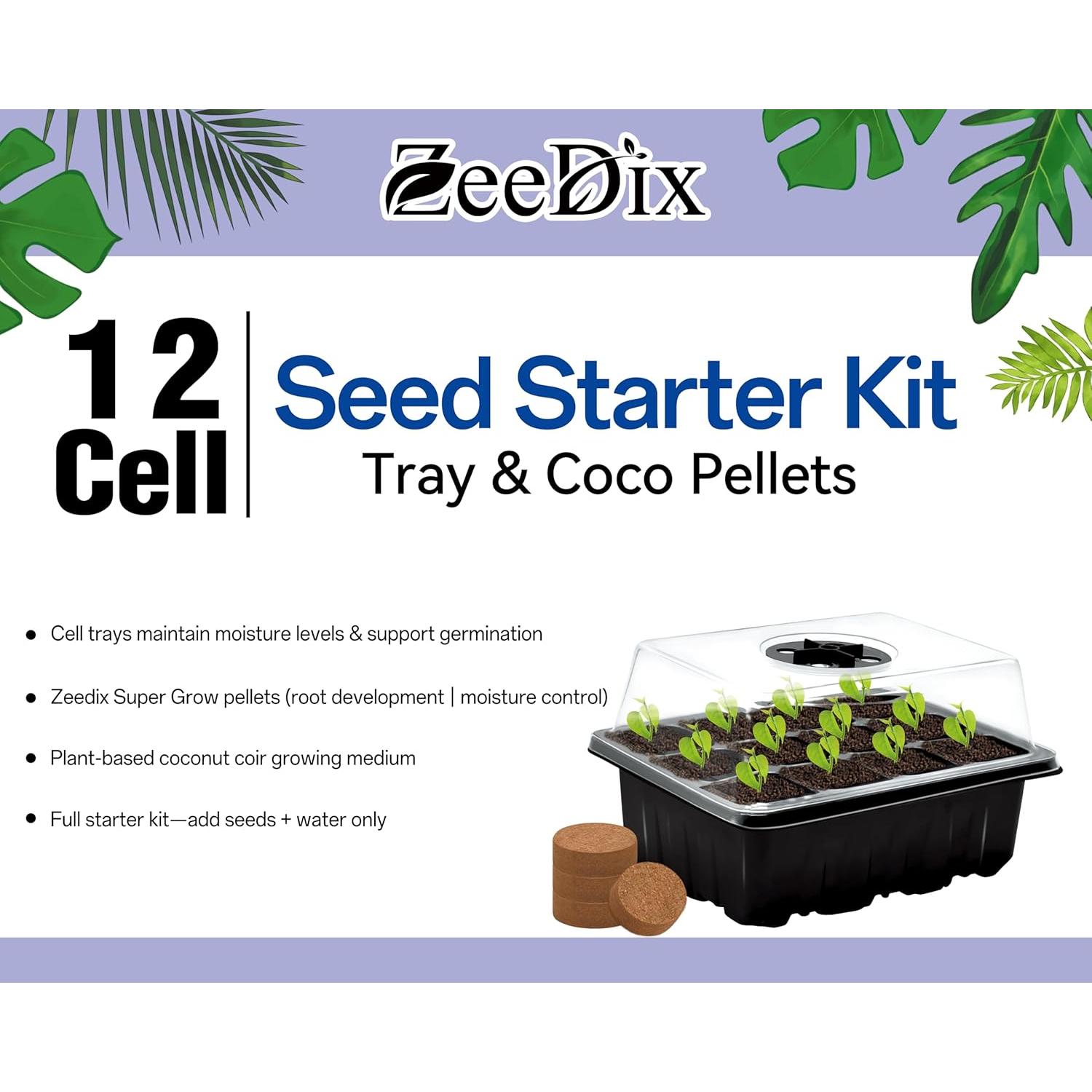 Kit de Inicio de Semillas ZeeDix - 6 Bandejas con 90 Pellets de Coco