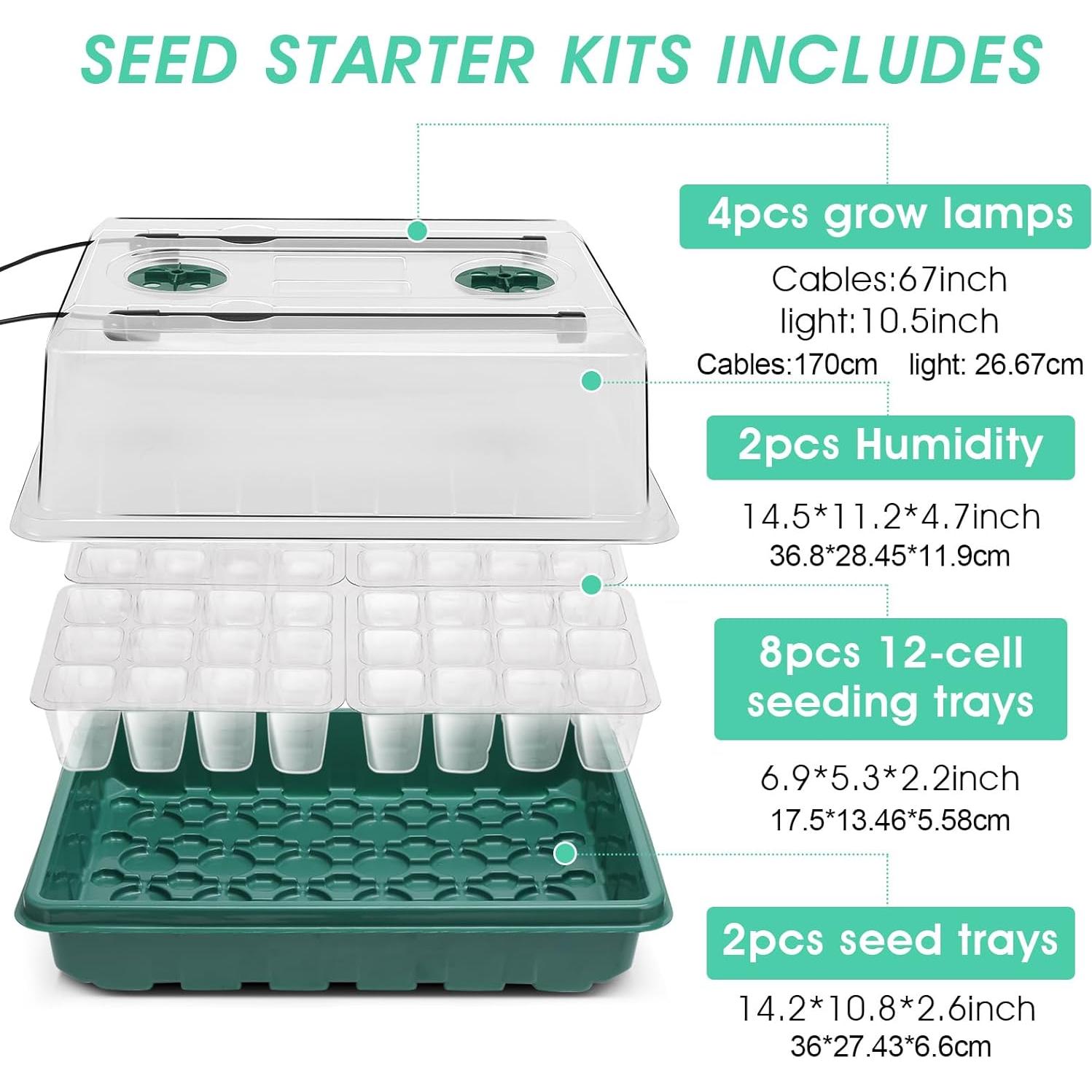 Kit de Inicio de Semillas Ryscam con Luz y 96 Celdas