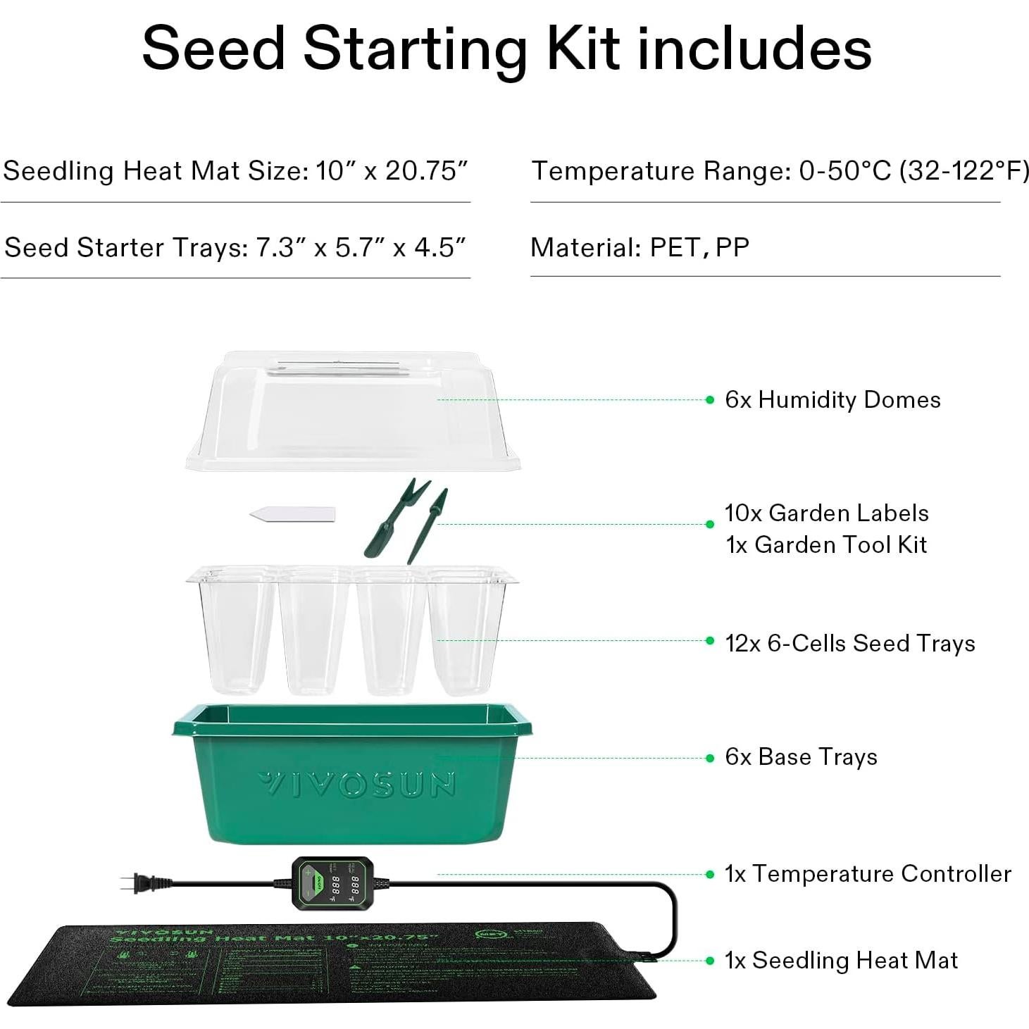 Bandejas de Inicio de Semillas VIVOSUN 72 Celdas con Almohadilla Térmica