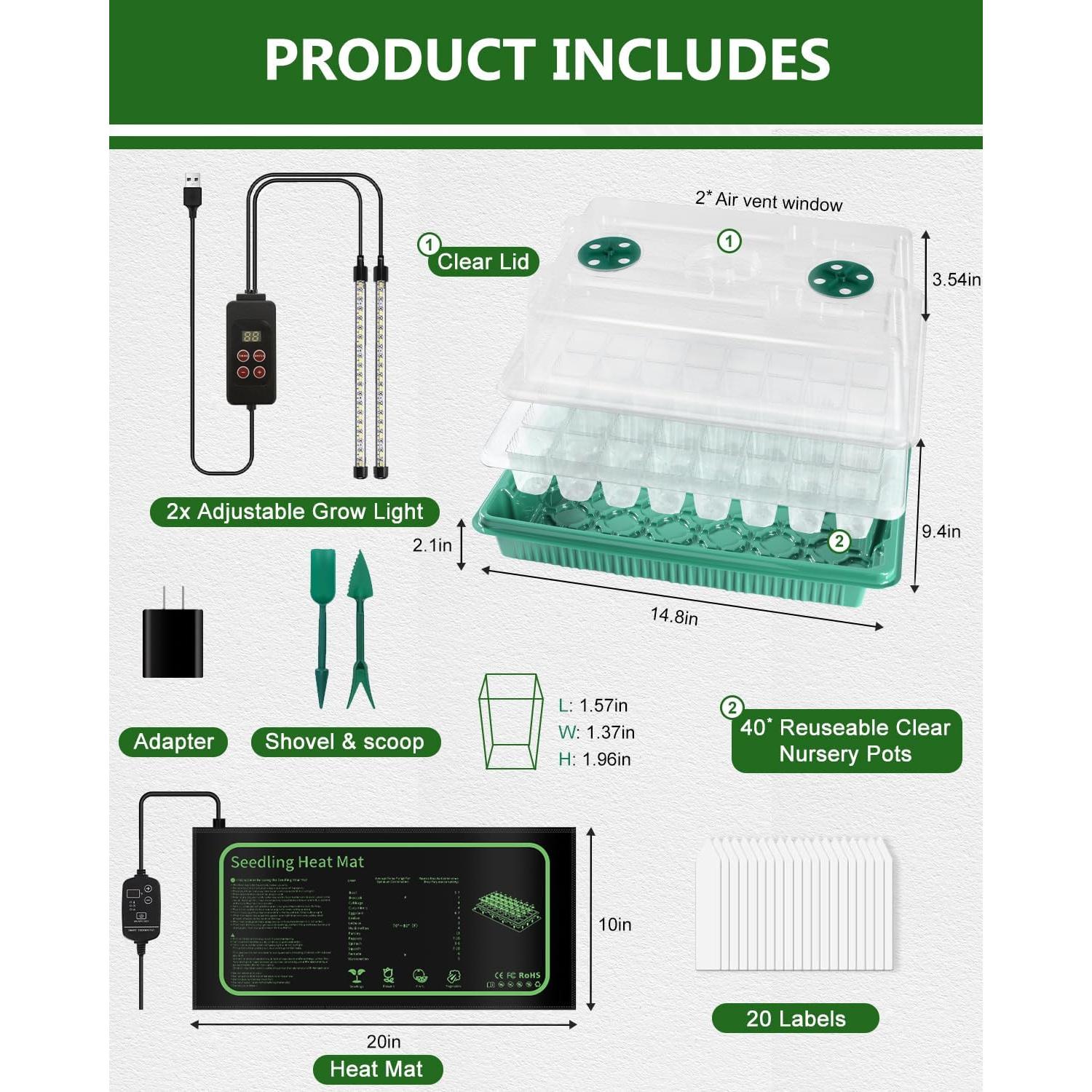 Kit de Inicio de Semillas Joyhalo 40 Celdas con Luz y Calefacción