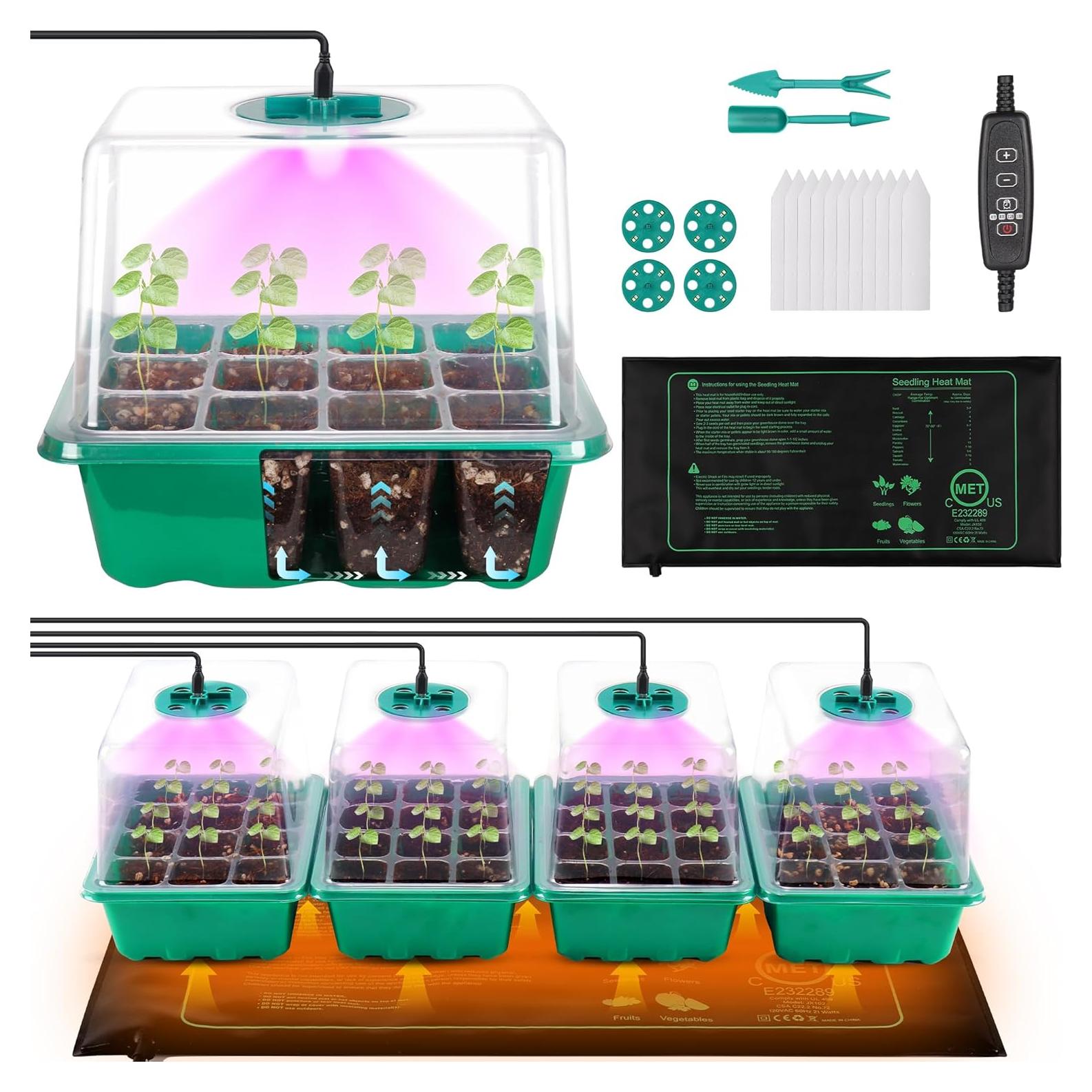 Kit de Germinación de Semillas Homiton 48 Celdas con Luz y Manta Térmica