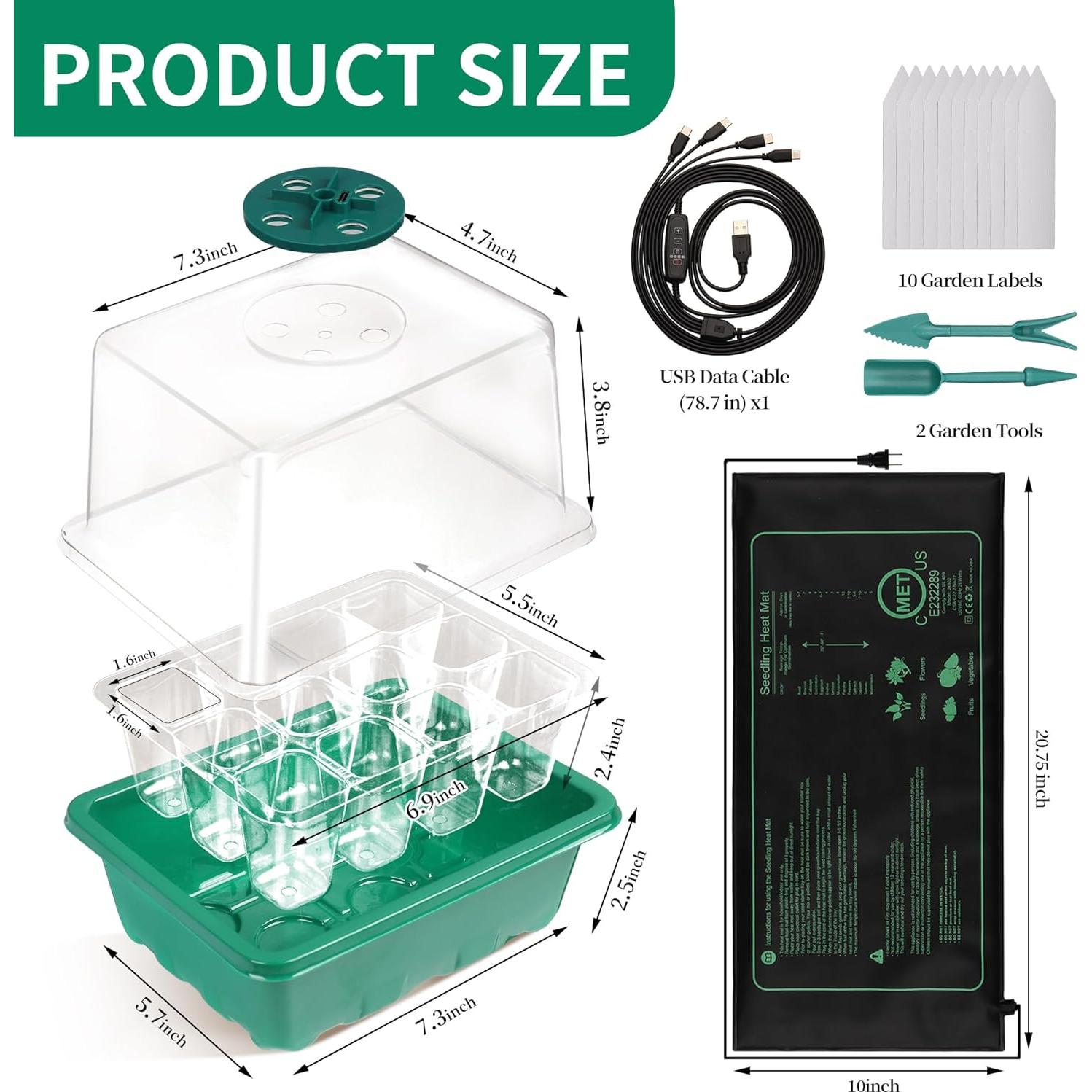 Kit de Germinación de Semillas Homiton 48 Celdas con Luz y Manta Térmica