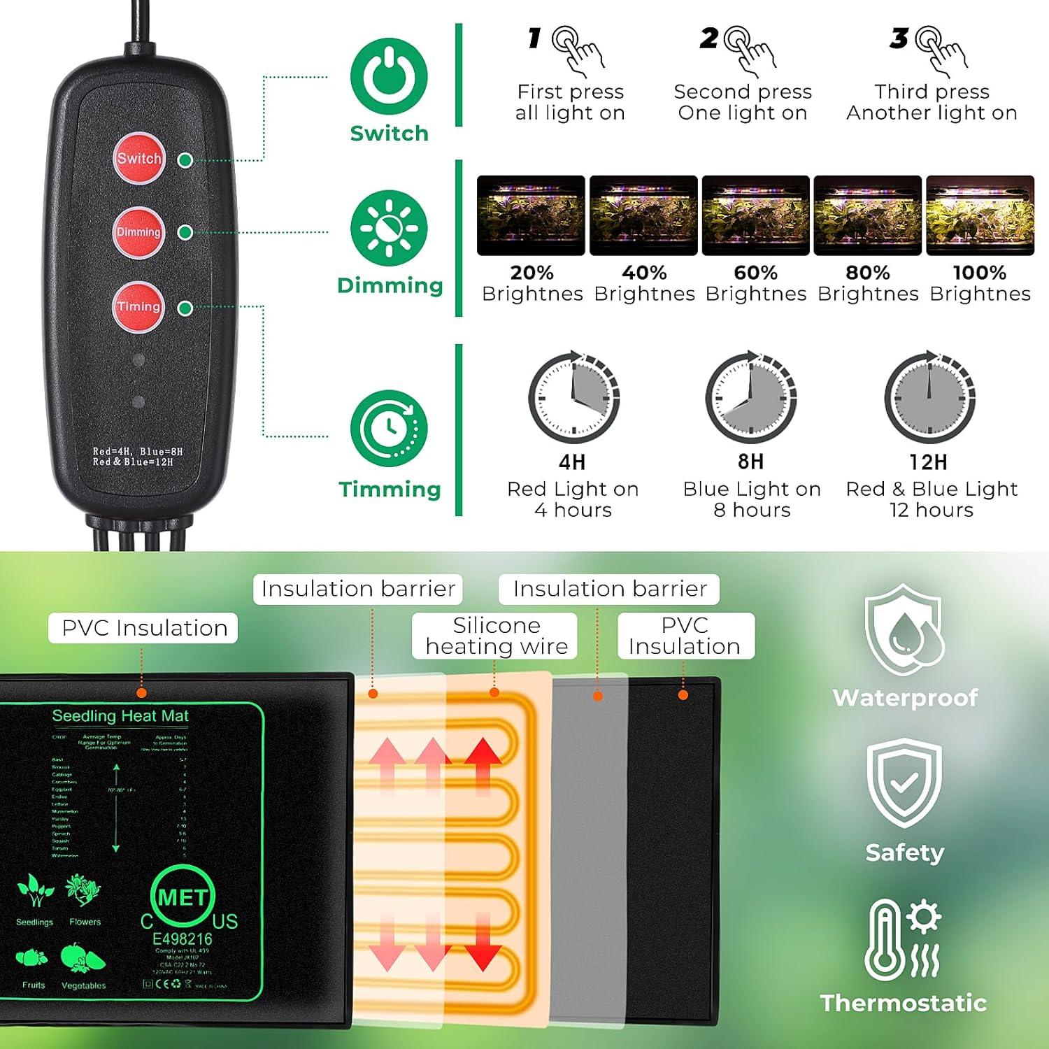 Kit de Inicio de Semillas Ourhom con Luz y Almohadilla Térmica