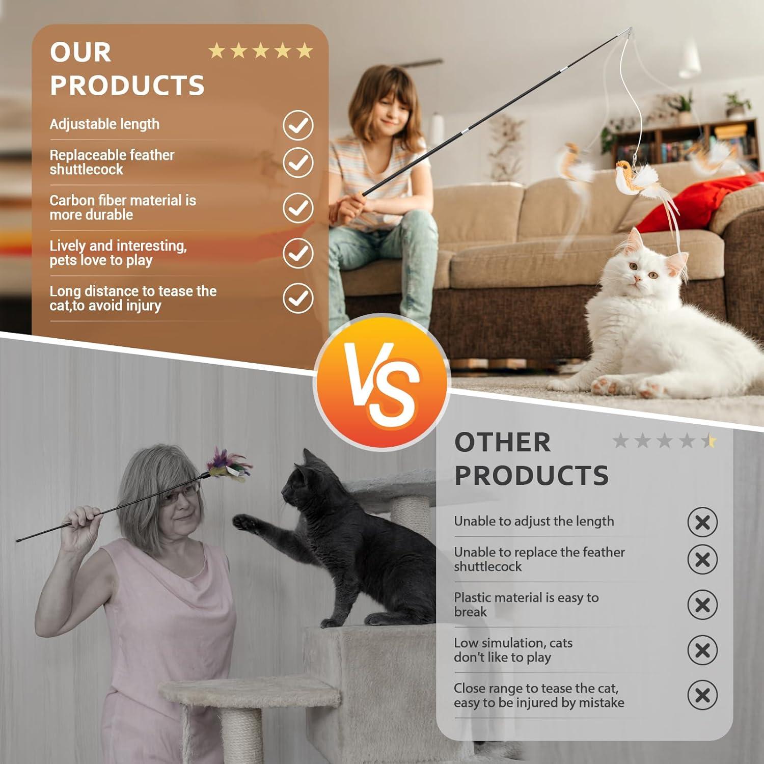 Juguete Interactivo para Gatos ROSAUI Varita 109 cm con 5 Recargas