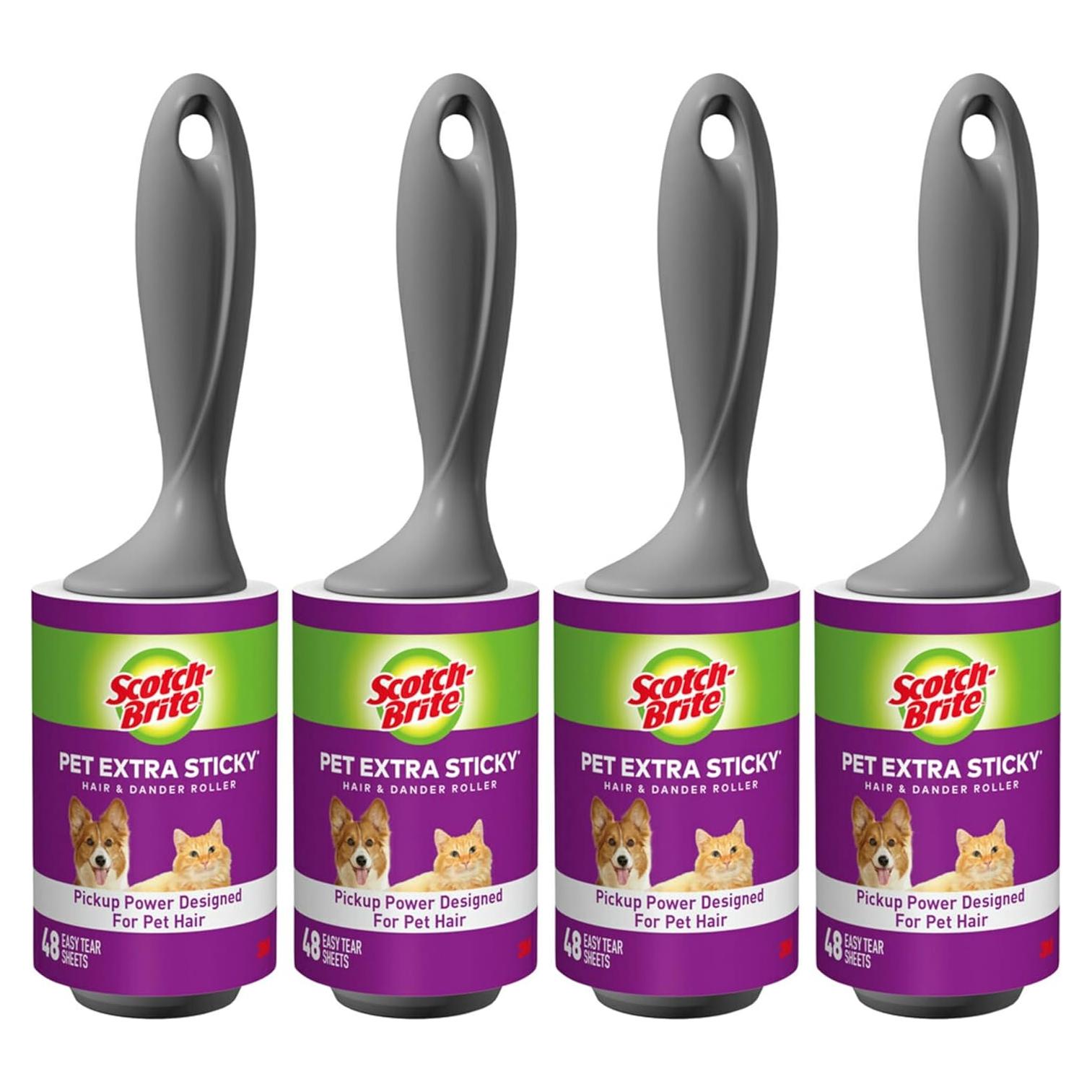 Rodillo Adhesivo Extra Pegajoso Scotch-Brite para Pelo de Mascotas - 4 Paquetes de 48 Hojas