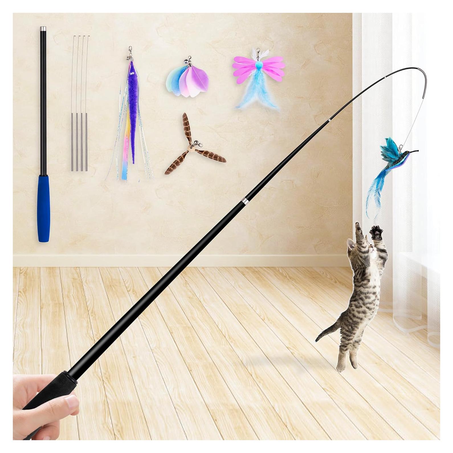 Juguete de Varita para Gatos JXFUKAL 2 en 1 con Plumas