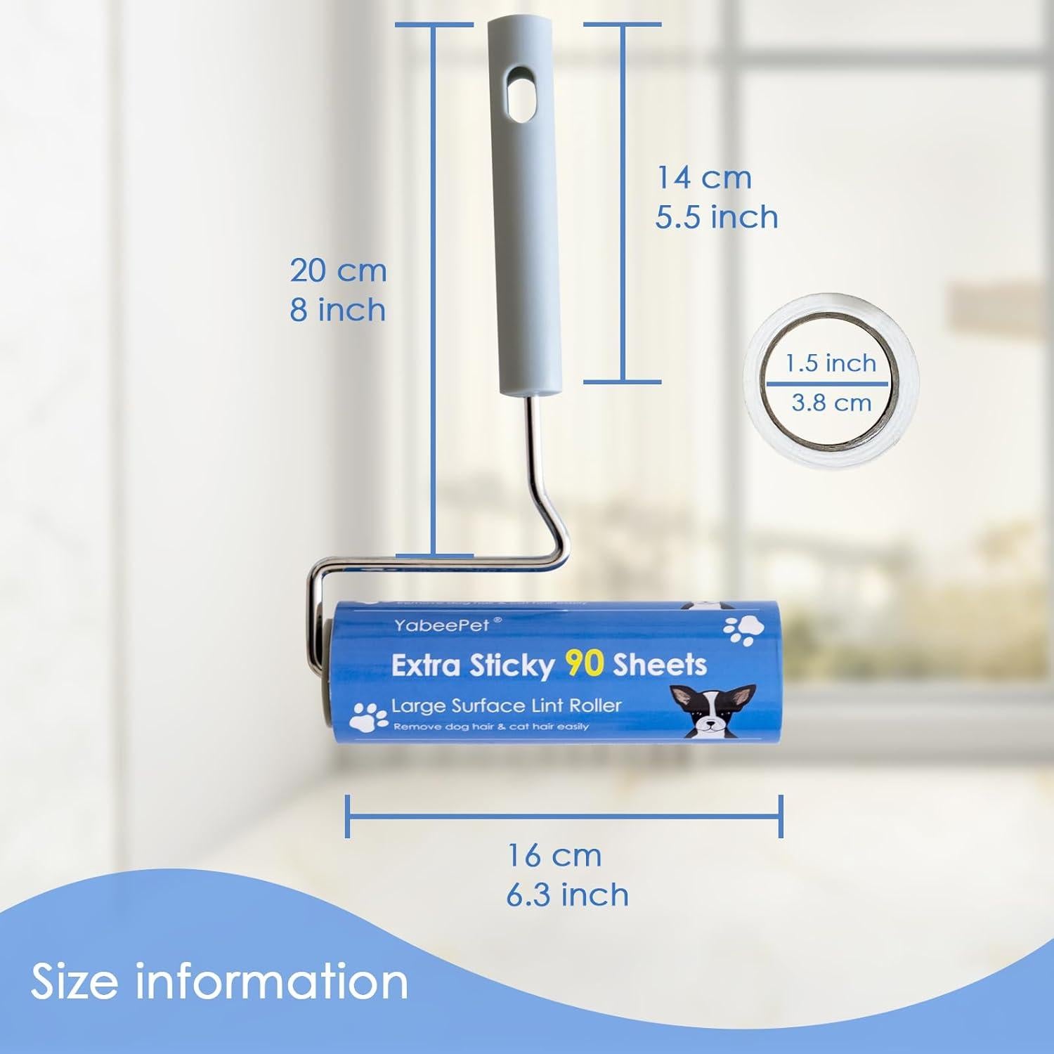 Rodillo Quitapelusas YabeePet 16cm Extra Pegajoso 270 Hojas