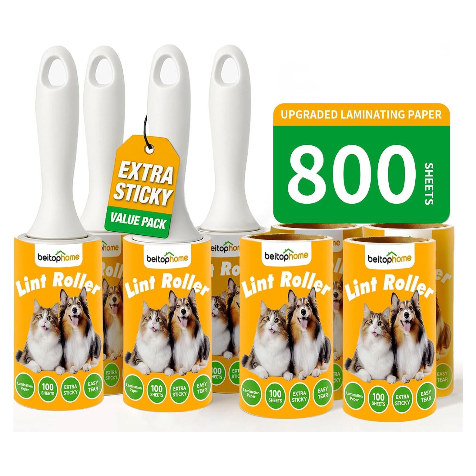 Rodillo Adhesivo Extra Pegajoso Beitophome 800 Hojas 4 Mangos