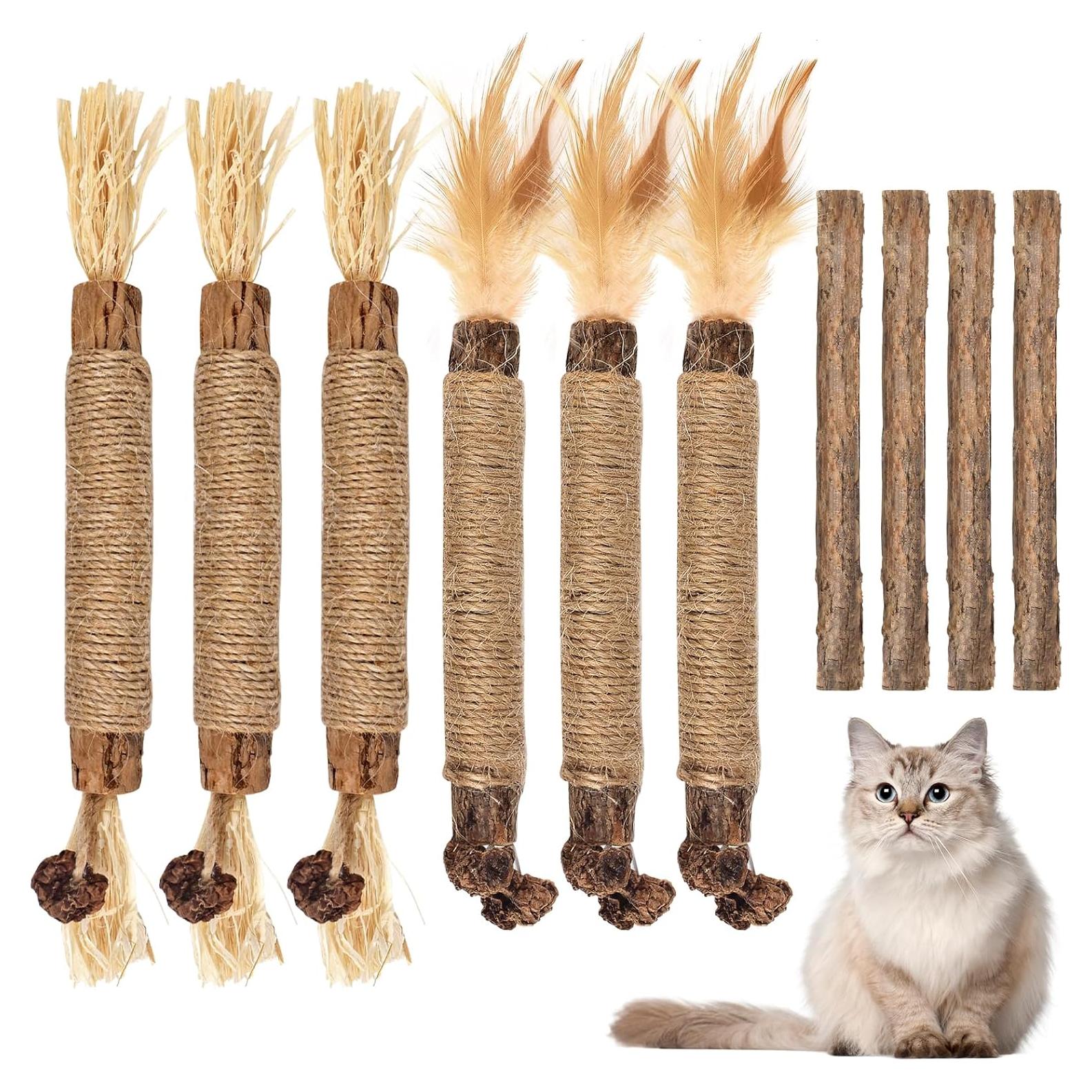 Bissap 10 PCS Palos de Silvervine para Gatos - Juguetes Dentales Naturales