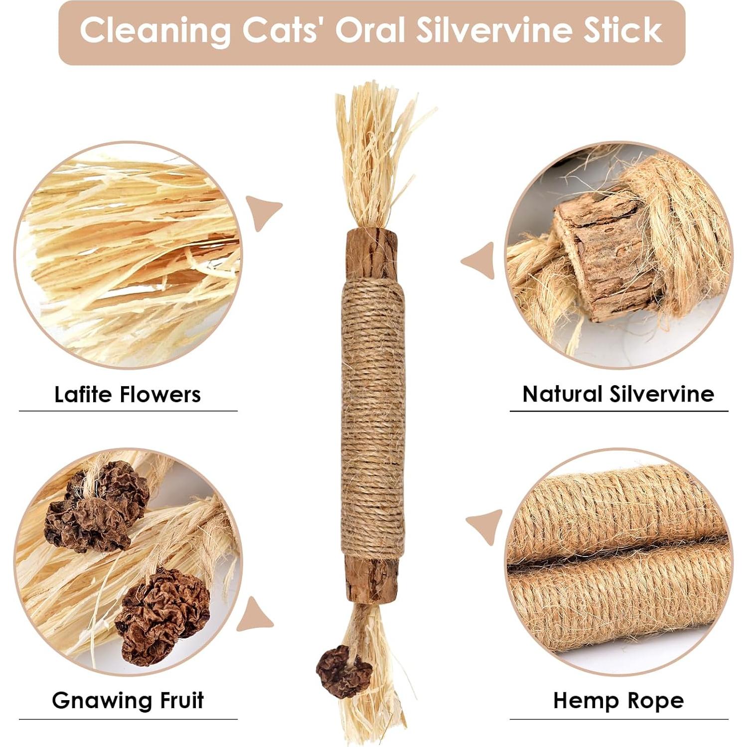 Bissap 10 PCS Palos de Silvervine para Gatos - Juguetes Dentales Naturales