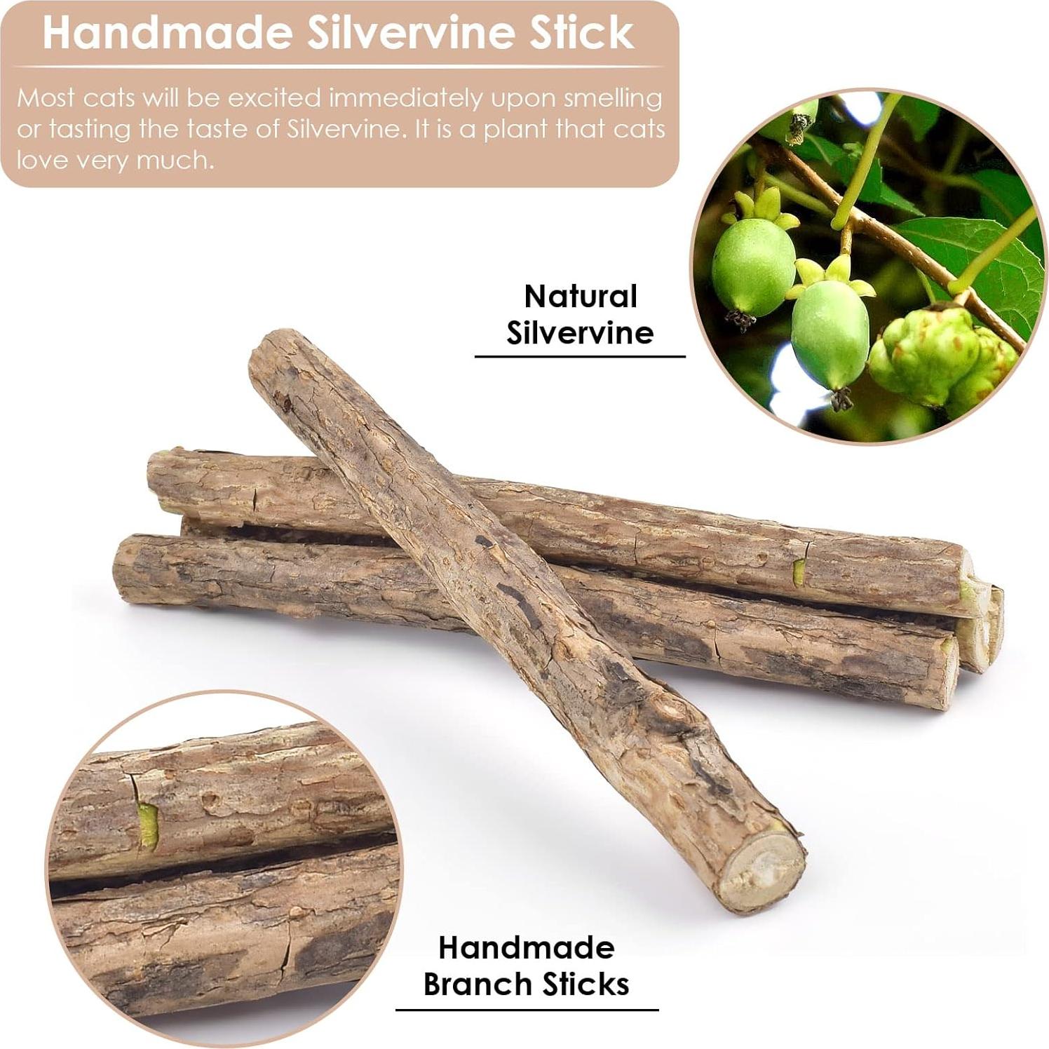 Bissap 10 PCS Palos de Silvervine para Gatos - Juguetes Dentales Naturales