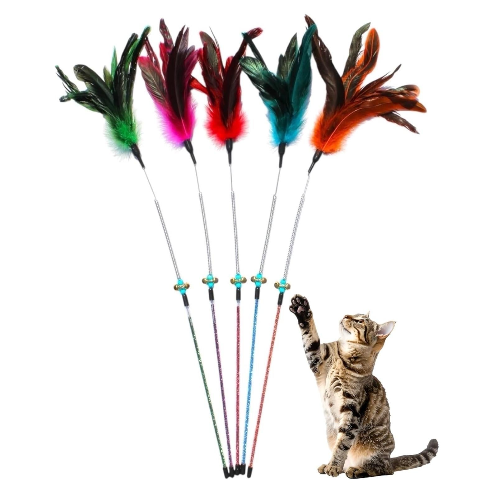 Set de Juguetes Interactivos para Gatos Paws Power - 5 Varitas con Plumas