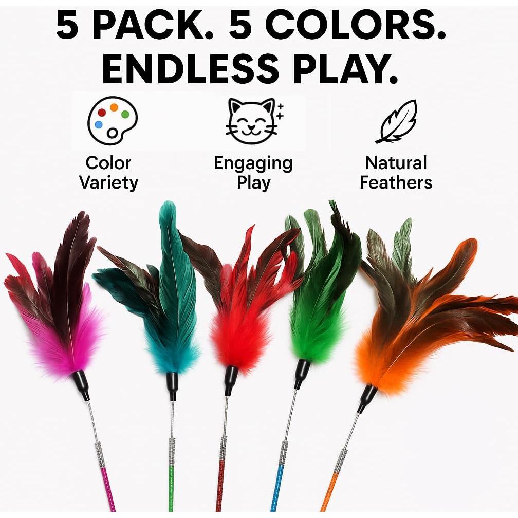 Set de Juguetes Interactivos para Gatos Paws Power - 5 Varitas con Plumas