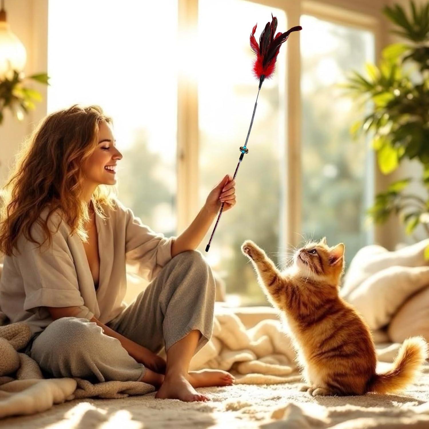 Set de Juguetes Interactivos para Gatos Paws Power - 5 Varitas con Plumas