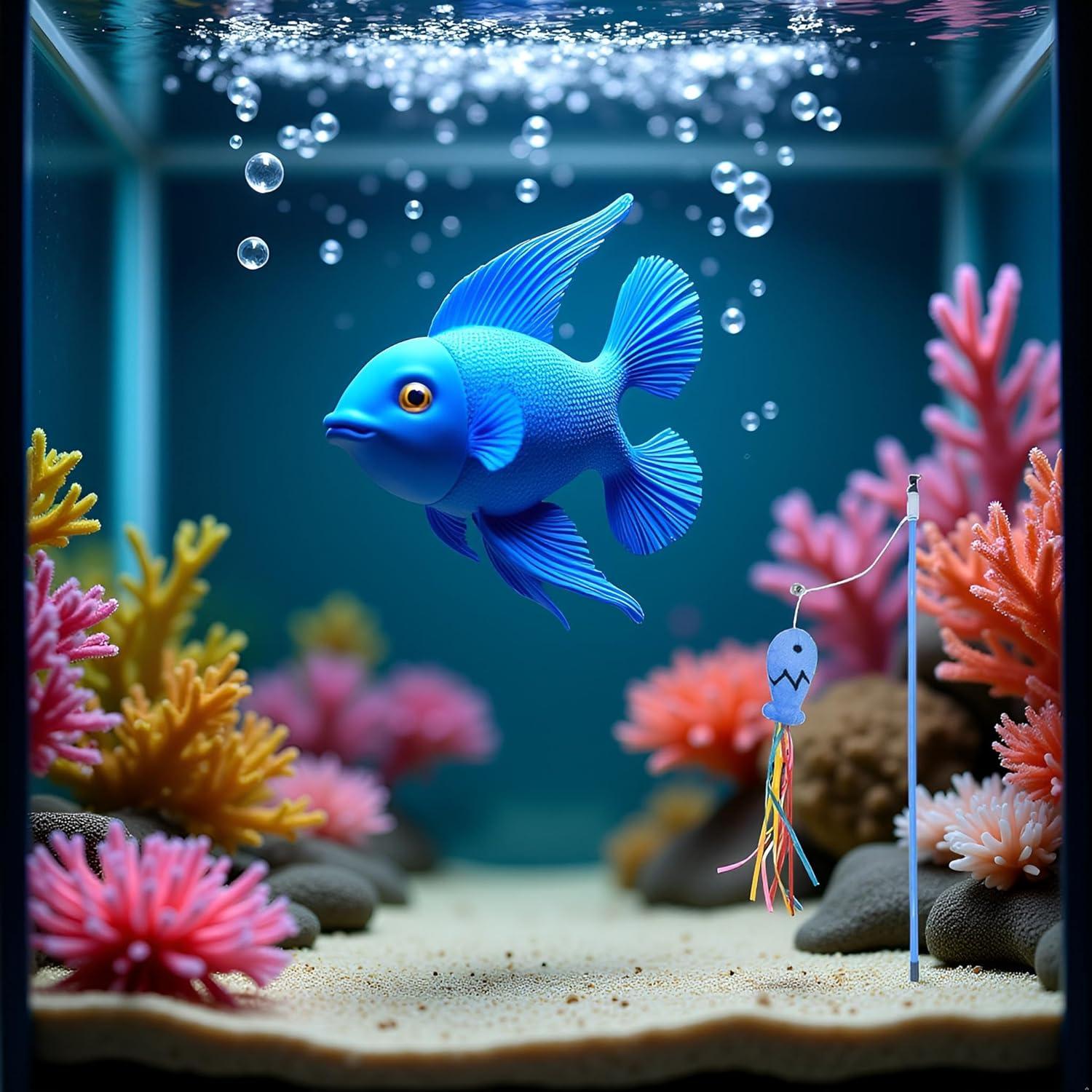 Juguete Interactivo para Gatos BWESOO Varita Azul con Pez