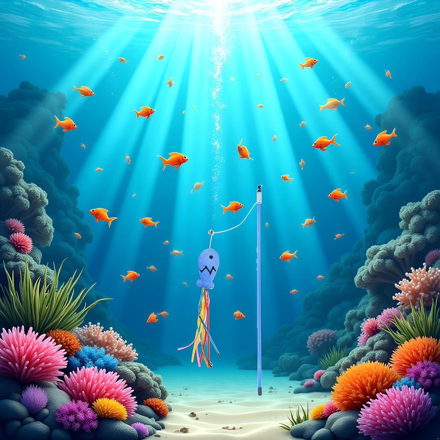 Juguete Interactivo para Gatos BWESOO Varita Azul con Pez