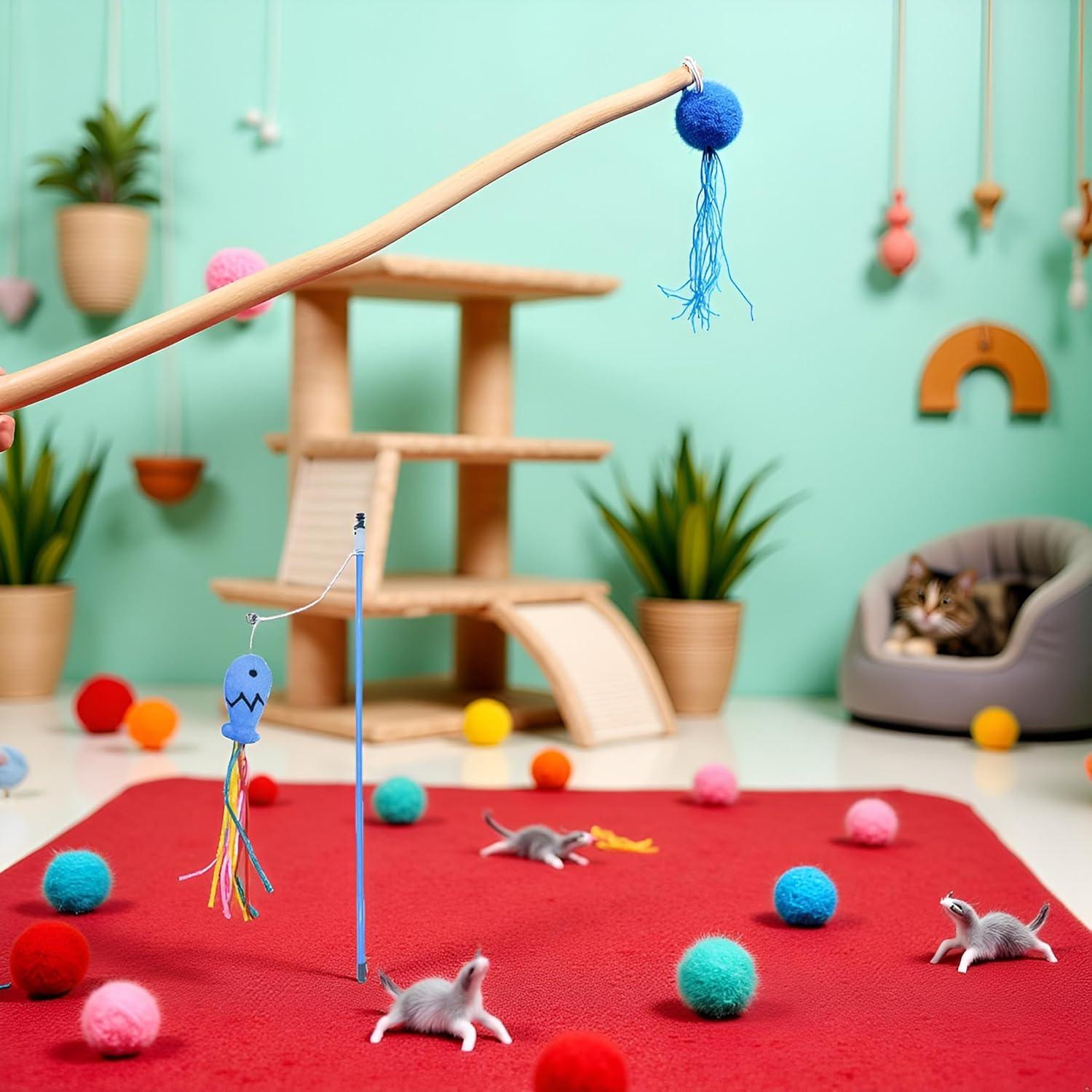 Juguete Interactivo para Gatos BWESOO Varita Azul con Pez