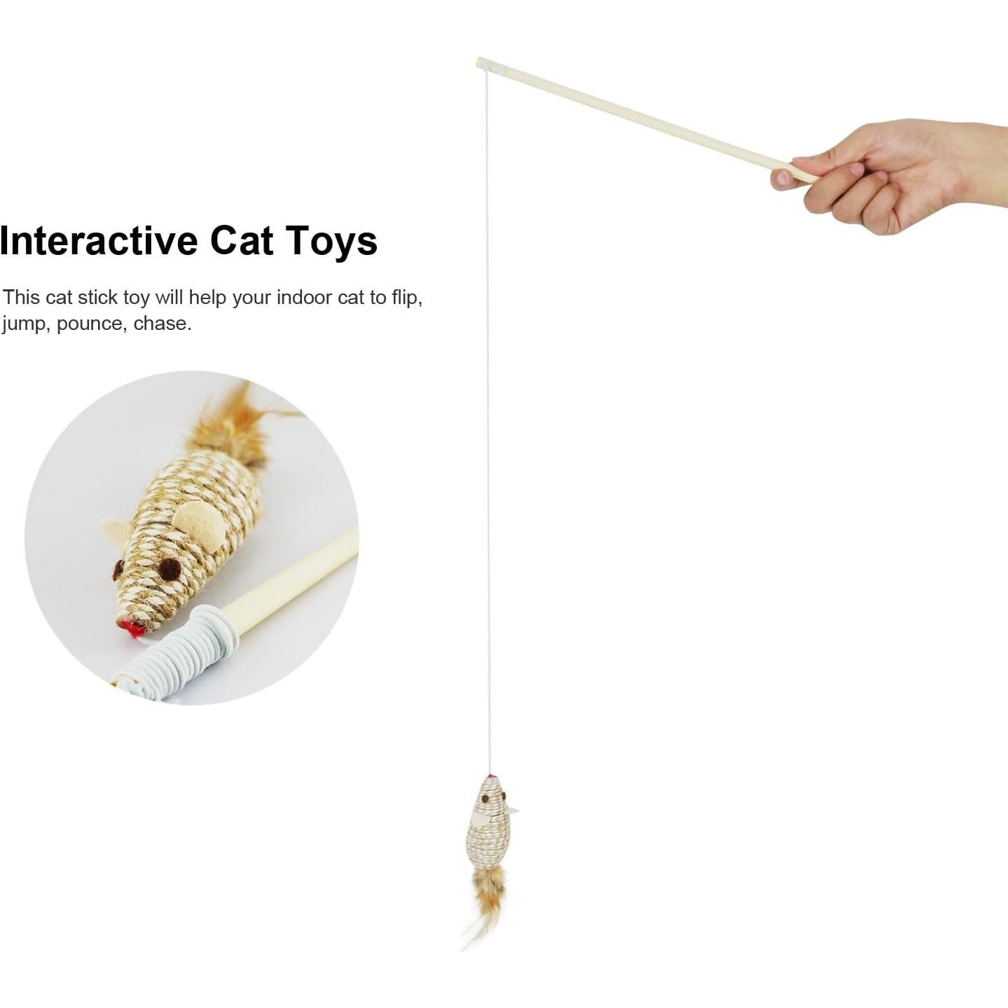 Juguete de Varita para Gatos TTCAT con Ratón de Plumas