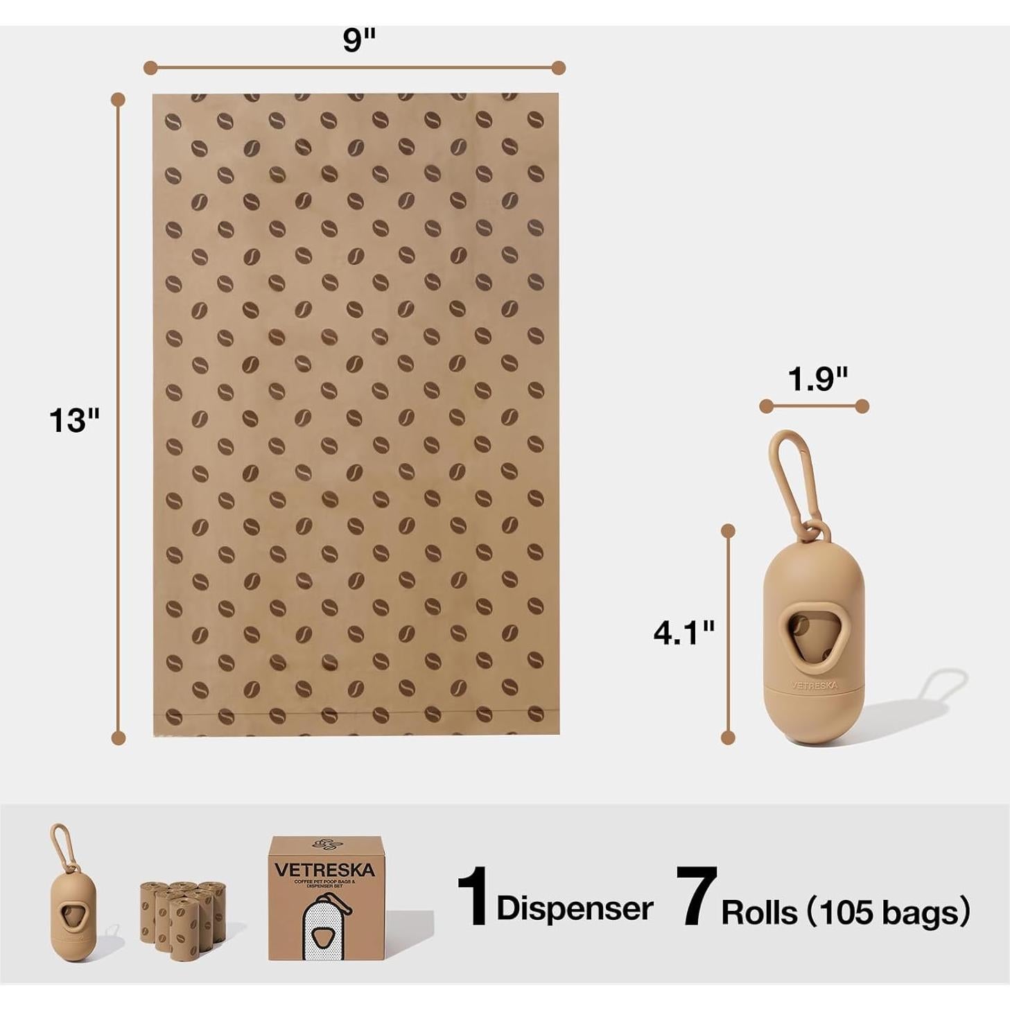 Dispensador de bolsas para excremento VETRESKA 105 bolsas aroma café